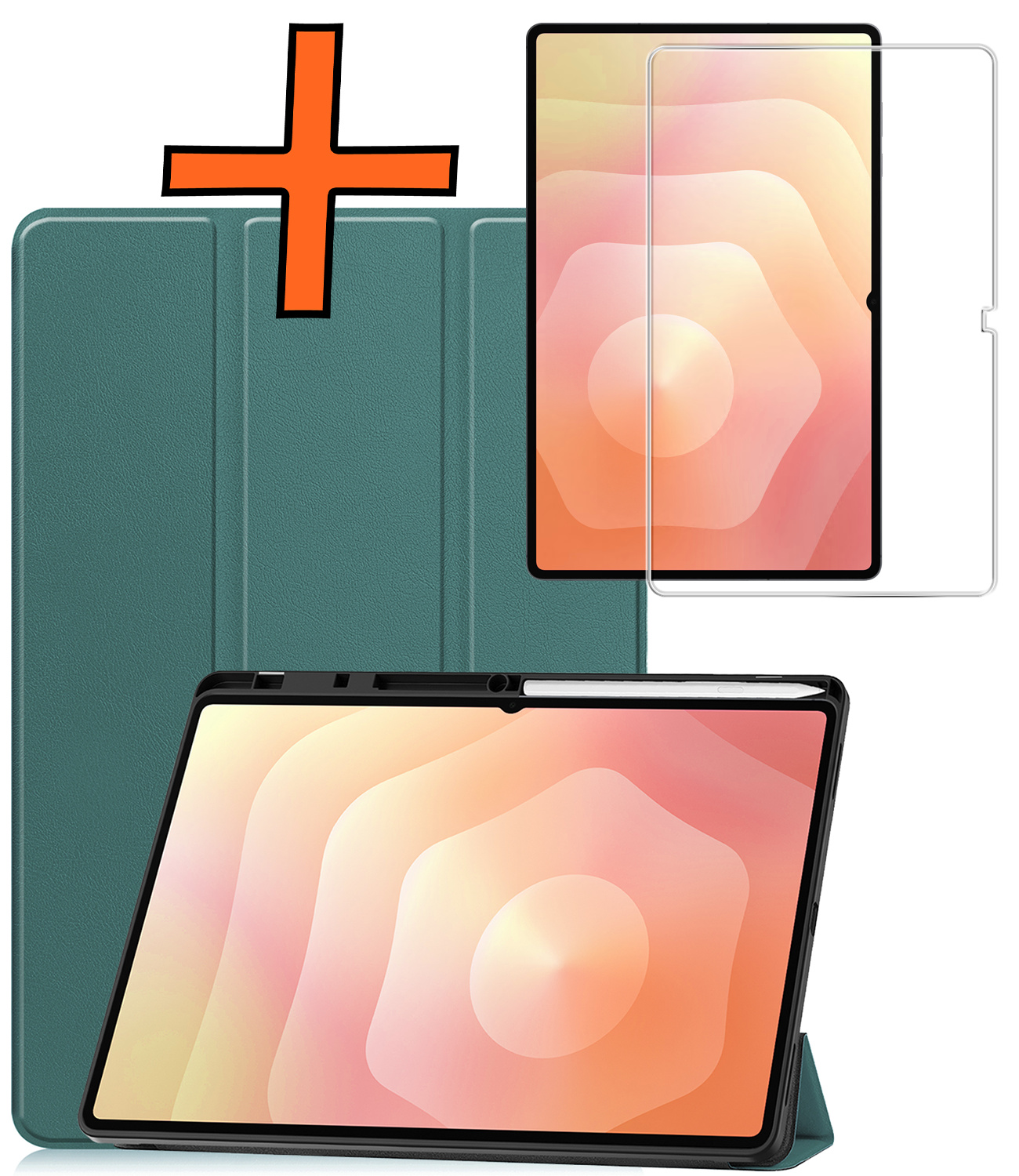 Nomfy Nomfy Samsung Galaxy Tab S11 Ultra Hoesje Met Uitsparing S Pen Met Screenprotector - Donkergroen