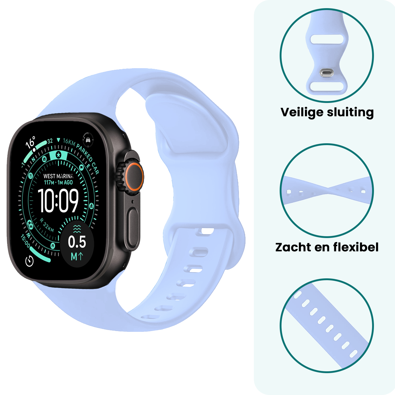 Forterra Forterra Apple Watch Bandje Siliconen Verstelbaar (49 mm) - Baby Blauw