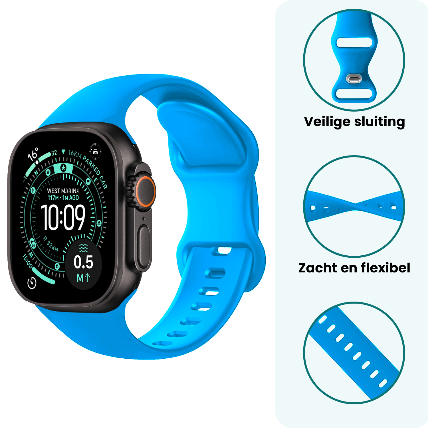 Forterra Forterra Apple Watch Bandje Siliconen Verstelbaar (49 mm) - Blauw