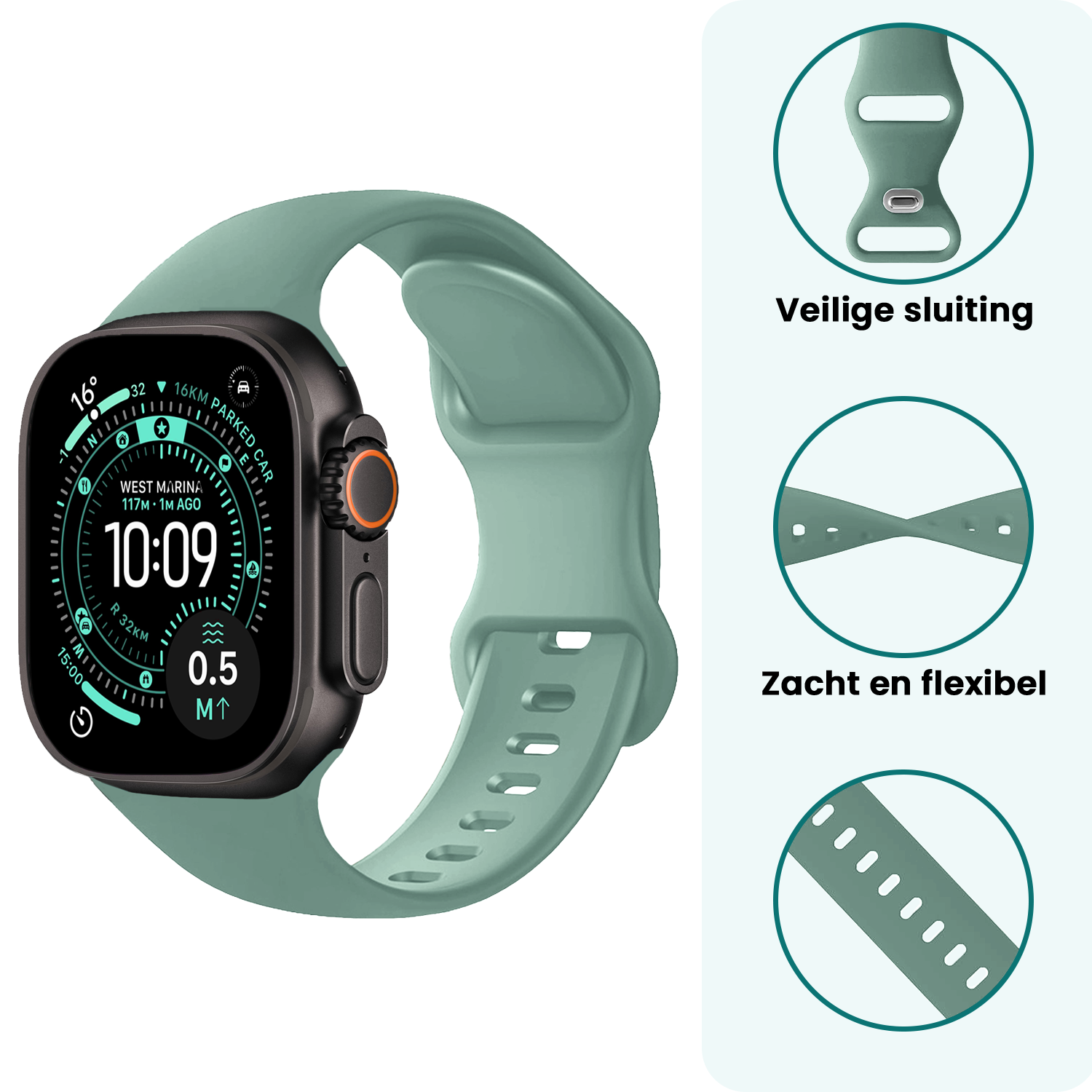 Forterra Forterra Apple Watch Bandje Siliconen Verstelbaar (49 mm) - Cactus