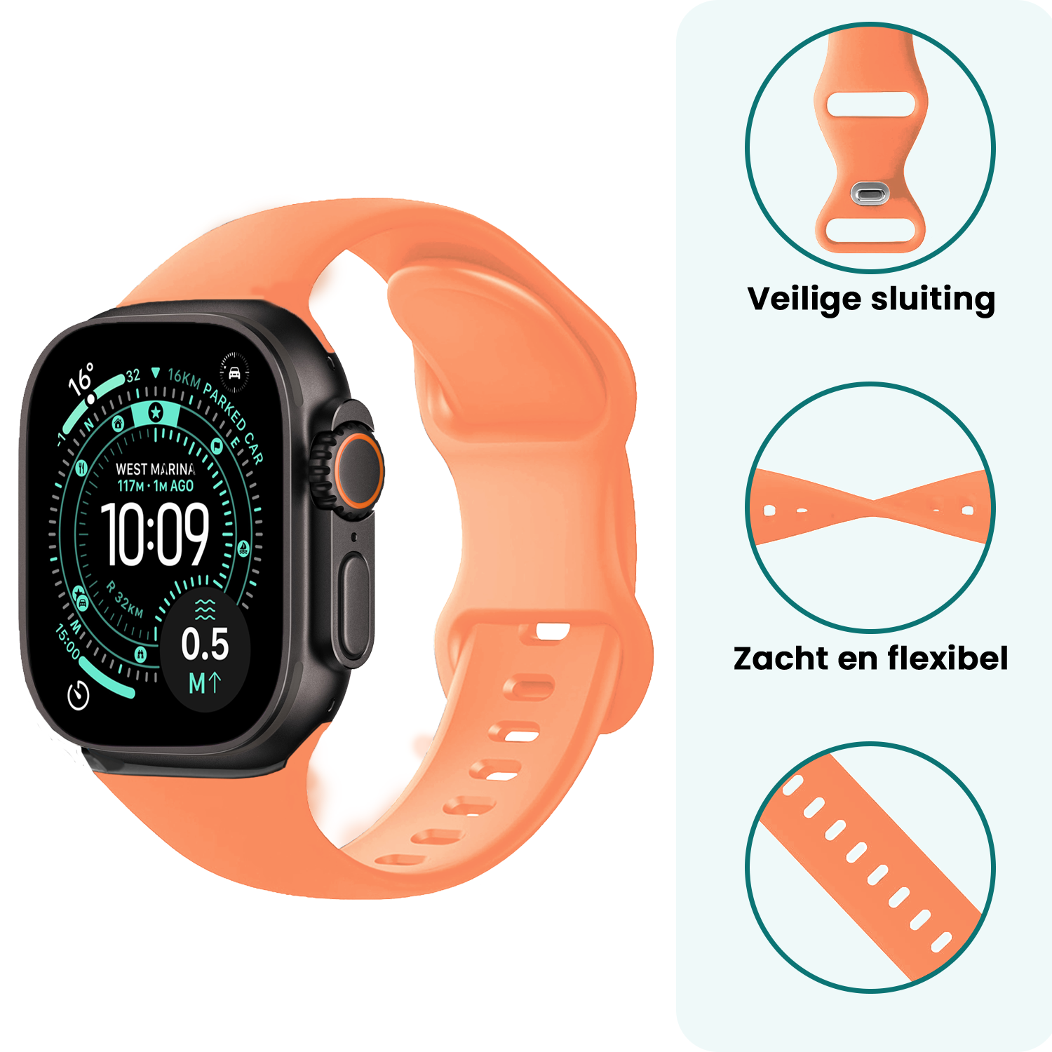 Forterra Forterra Apple Watch Bandje Siliconen Verstelbaar (49 mm) - Calendula