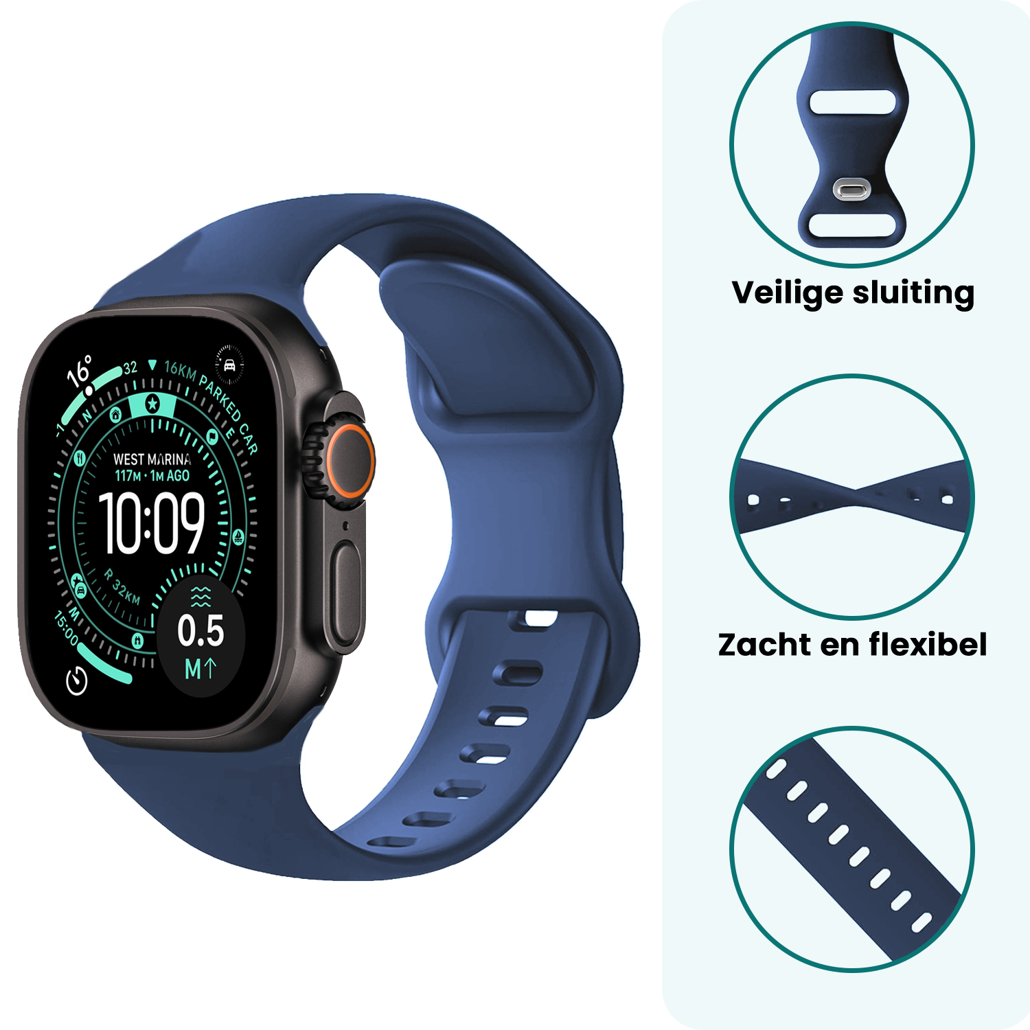 Forterra Forterra Apple Watch Bandje Siliconen Verstelbaar (49 mm) - Donkerblauw