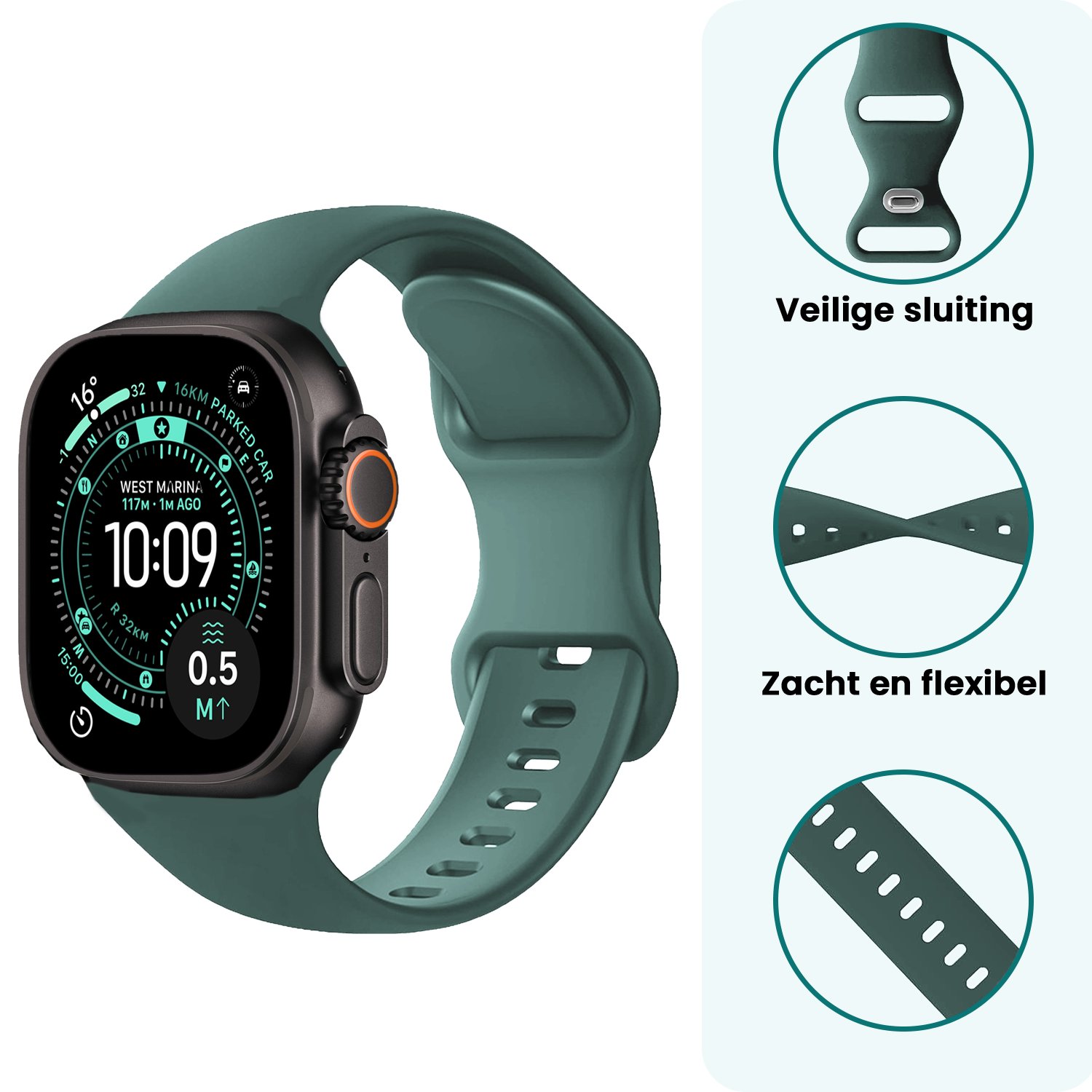 Forterra Forterra Apple Watch Bandje Siliconen Verstelbaar (49 mm) - Donkergroen