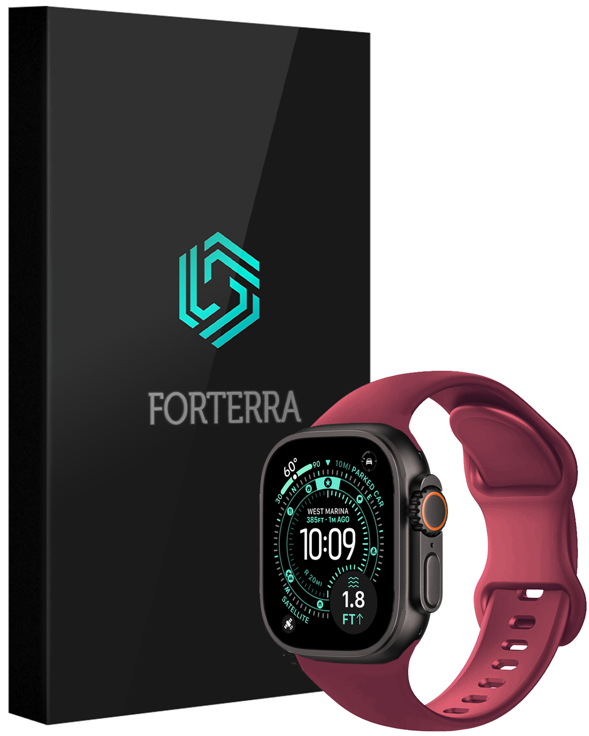 Forterra Forterra Apple Watch Bandje Siliconen Verstelbaar (49 mm) - Donker Rood