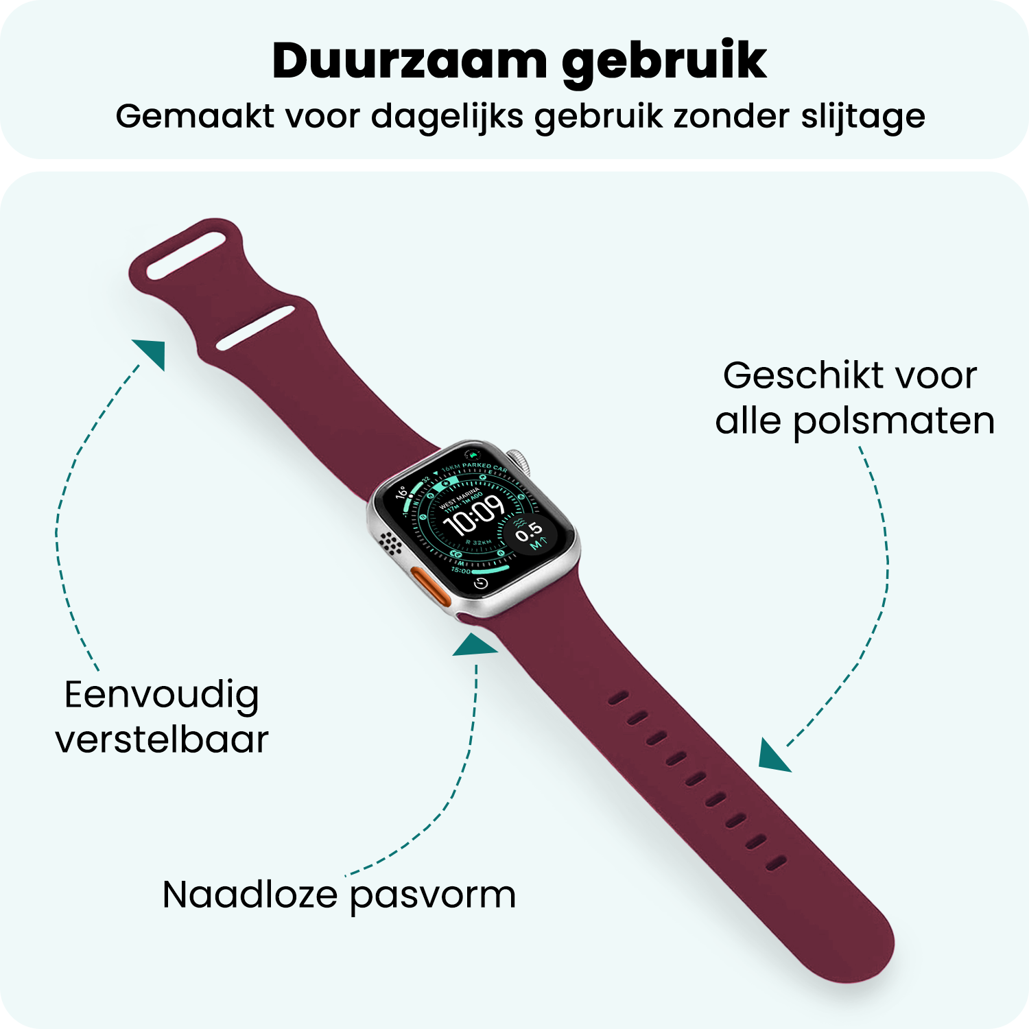 Forterra Forterra Apple Watch Bandje Siliconen Verstelbaar (49 mm) - Donker Rood
