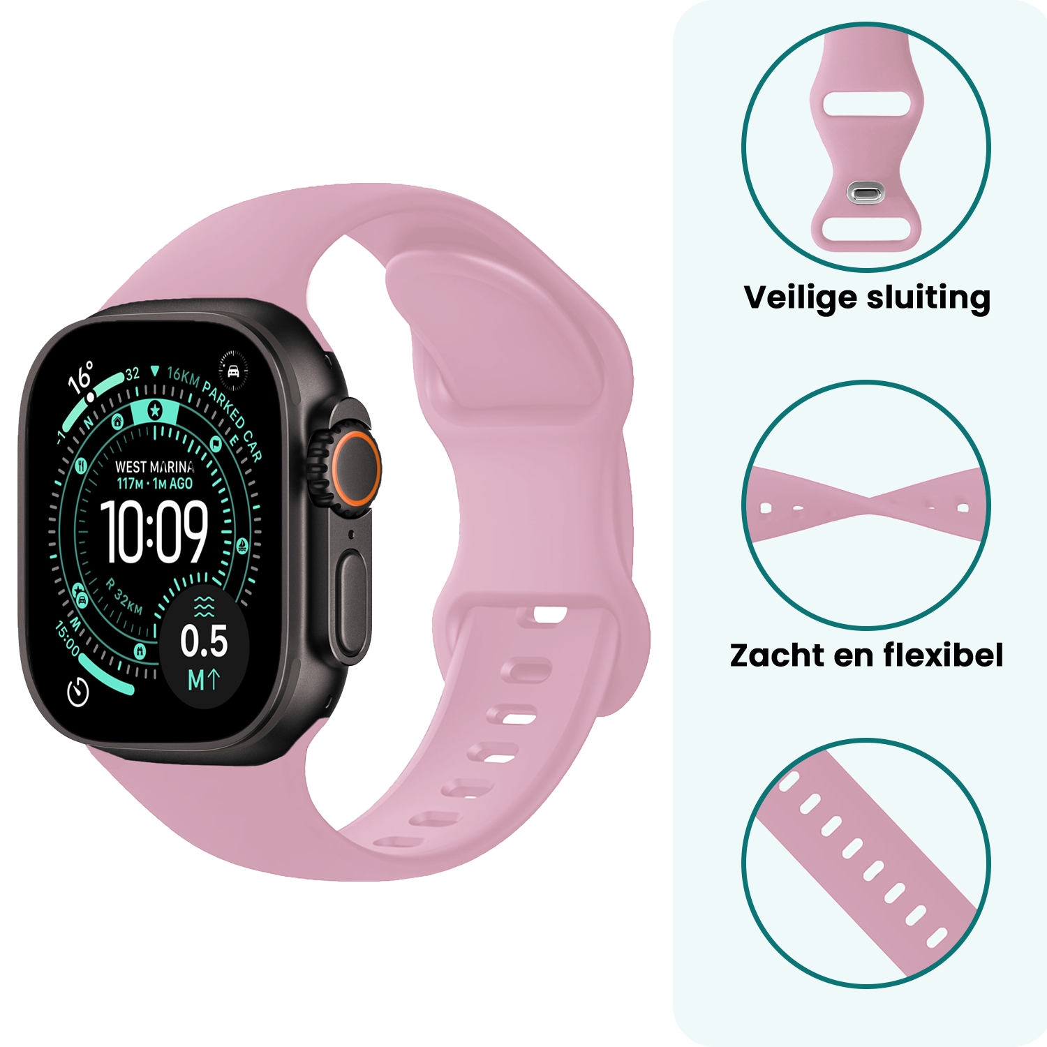Forterra Forterra Apple Watch Bandje Siliconen Verstelbaar (49 mm) - Lila