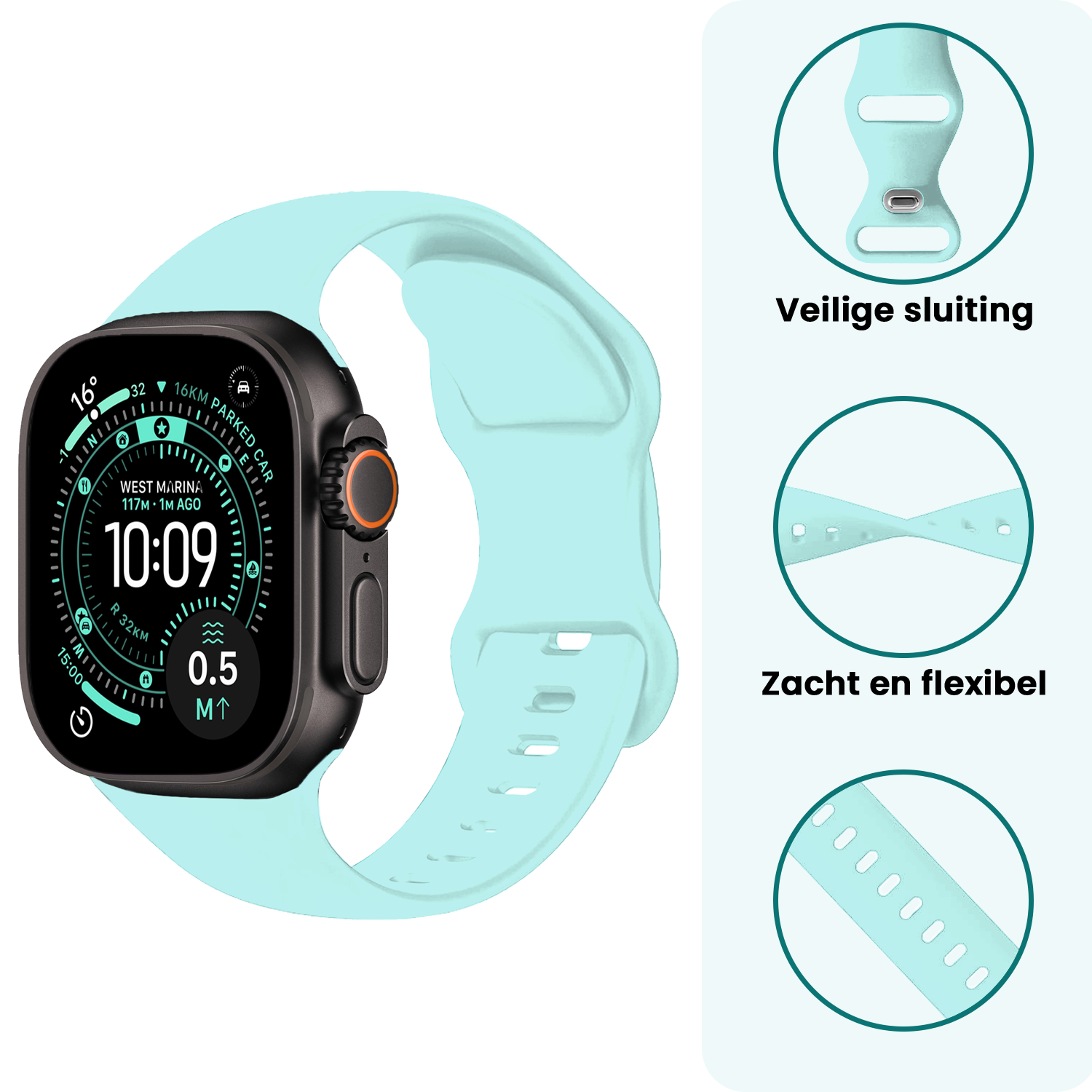 Forterra Forterra Apple Watch Bandje Siliconen Verstelbaar (49 mm) - Mint