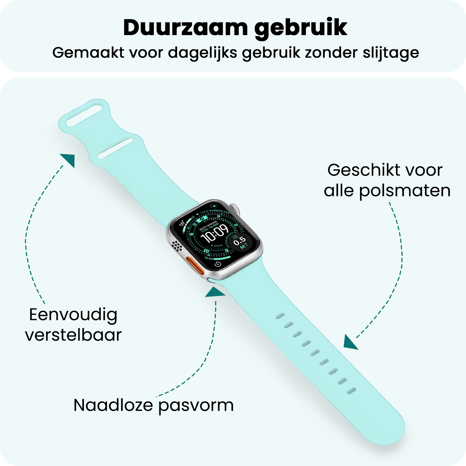 Forterra Forterra Apple Watch Bandje Siliconen Verstelbaar (49 mm) - Mint