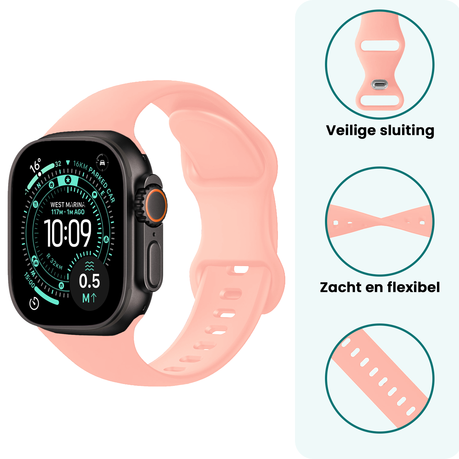 Forterra Forterra Apple Watch Bandje Siliconen Verstelbaar (49 mm) - Oud Roze