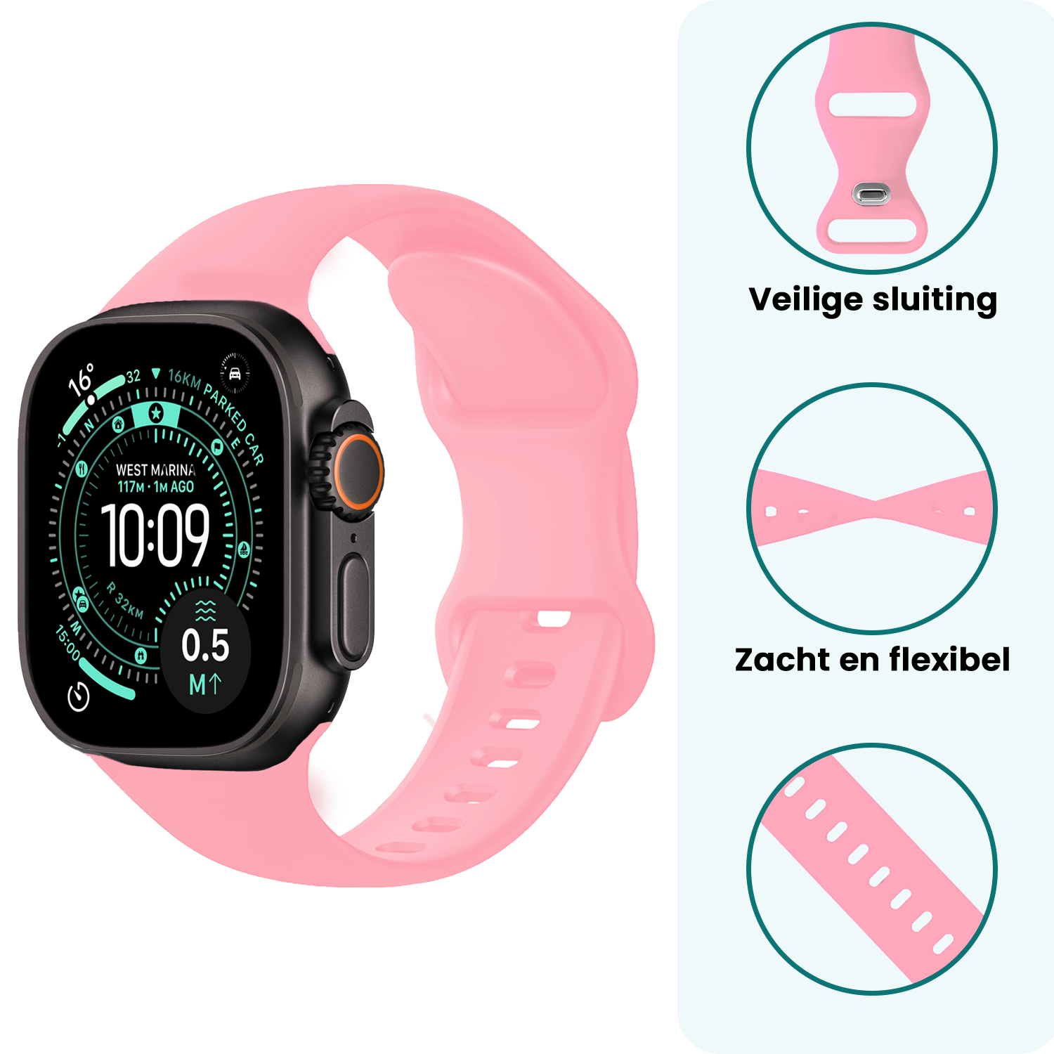 Forterra Forterra Apple Watch Bandje Siliconen Verstelbaar (49 mm) - Roze