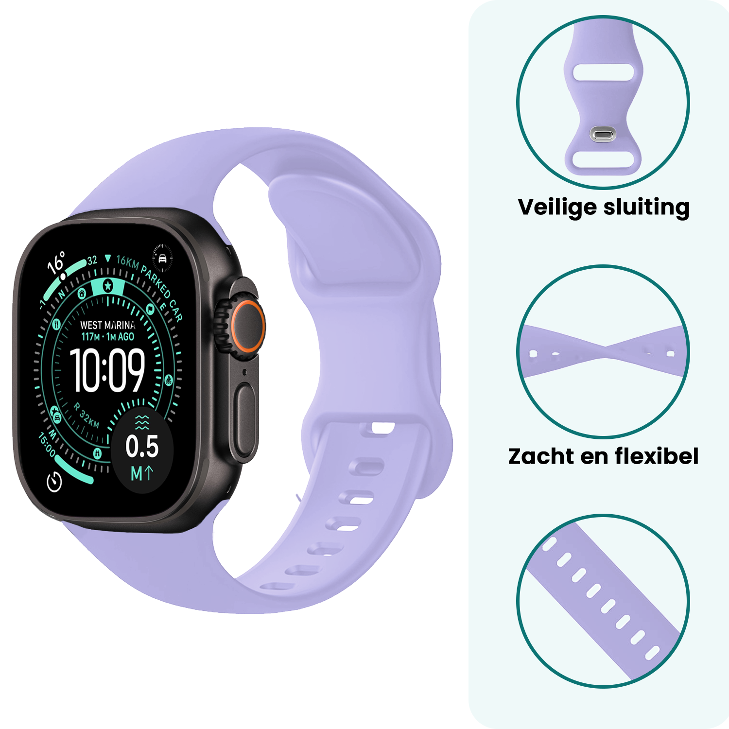 Forterra Forterra Apple Watch Bandje Siliconen Verstelbaar (49 mm) - Violet