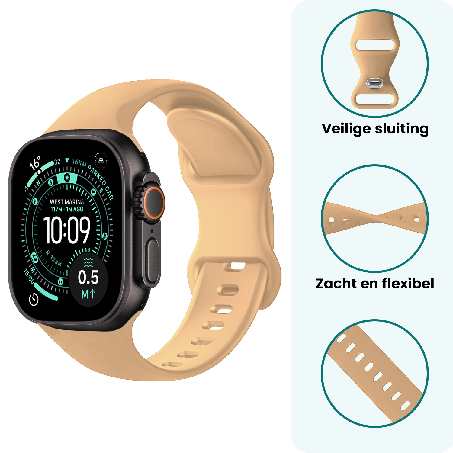 Forterra Forterra Apple Watch Bandje Siliconen Verstelbaar (49 mm) - Walnoot