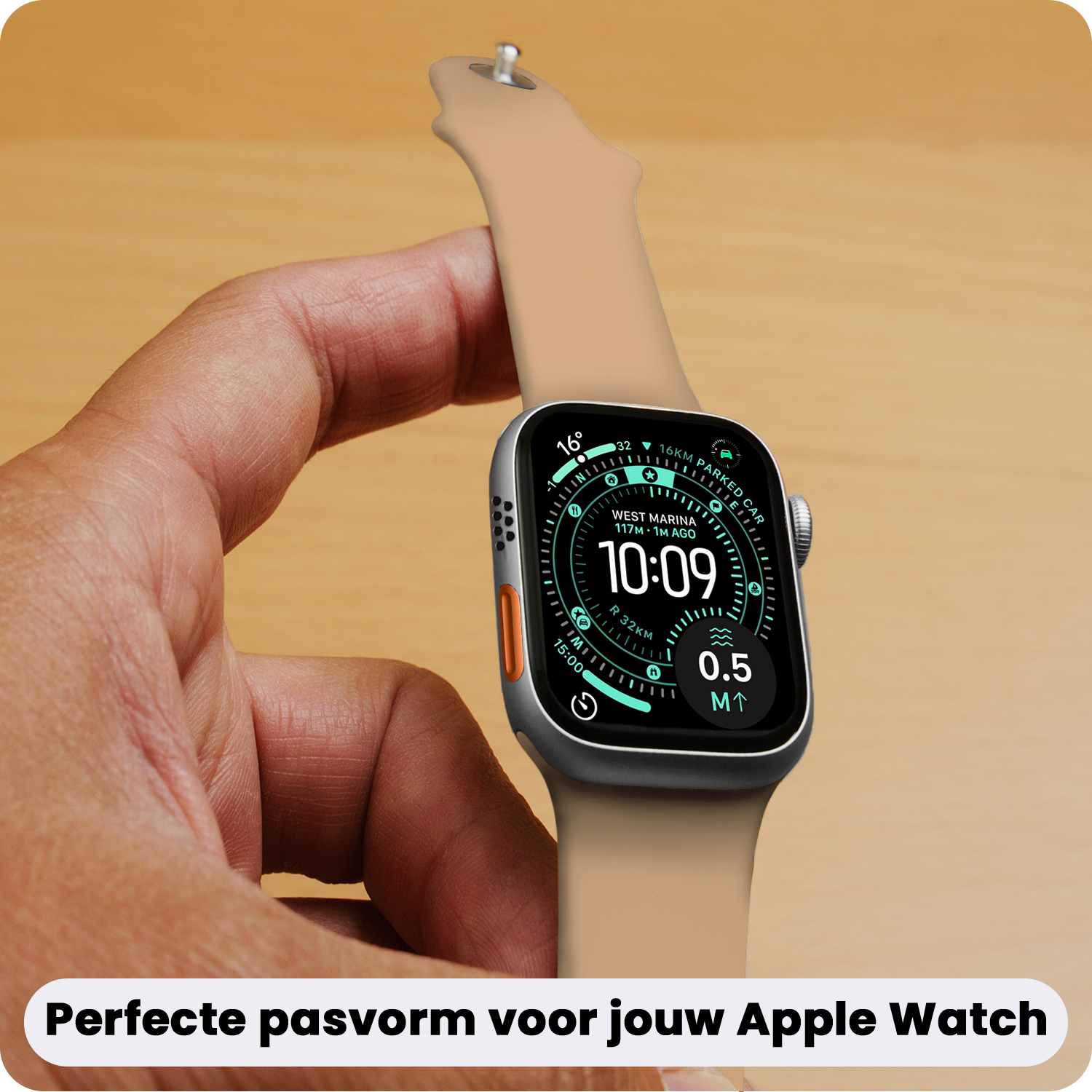 Forterra Forterra Apple Watch Bandje Siliconen Verstelbaar (49 mm) - Walnoot