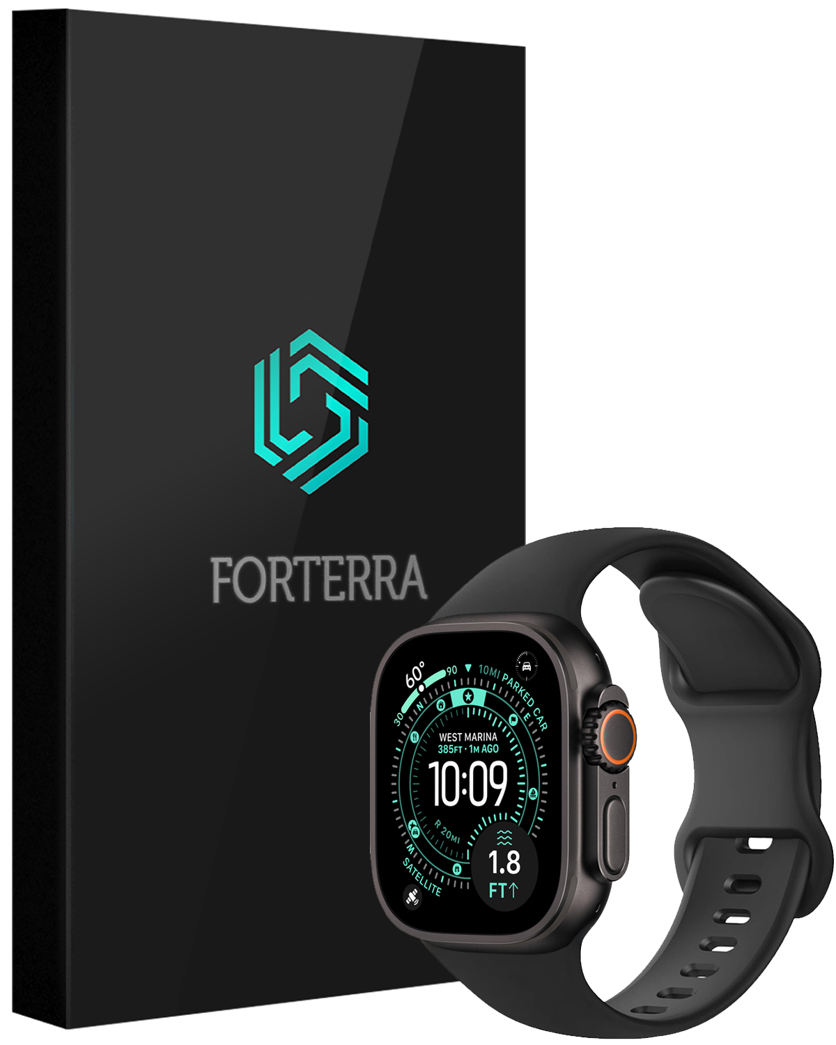 Forterra Forterra Apple Watch Bandje Siliconen Verstelbaar (49 mm) - Zwart