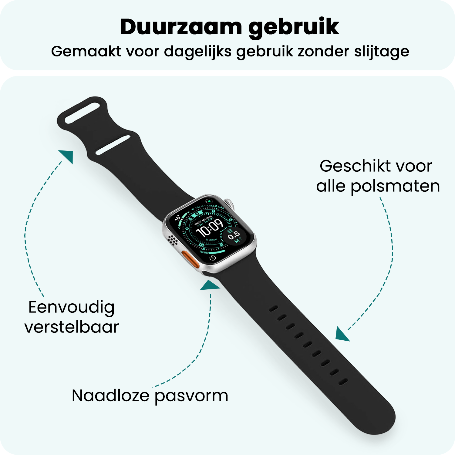 Forterra Forterra Apple Watch Bandje Siliconen Verstelbaar (49 mm) - Zwart