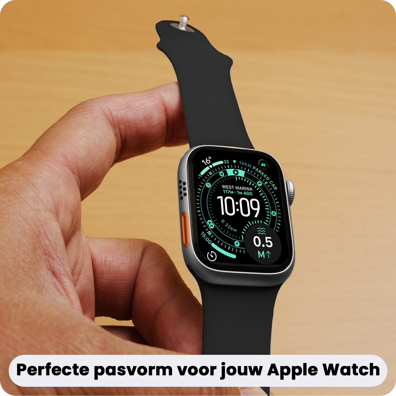 Forterra Forterra Apple Watch Bandje Siliconen Verstelbaar (49 mm) - Zwart