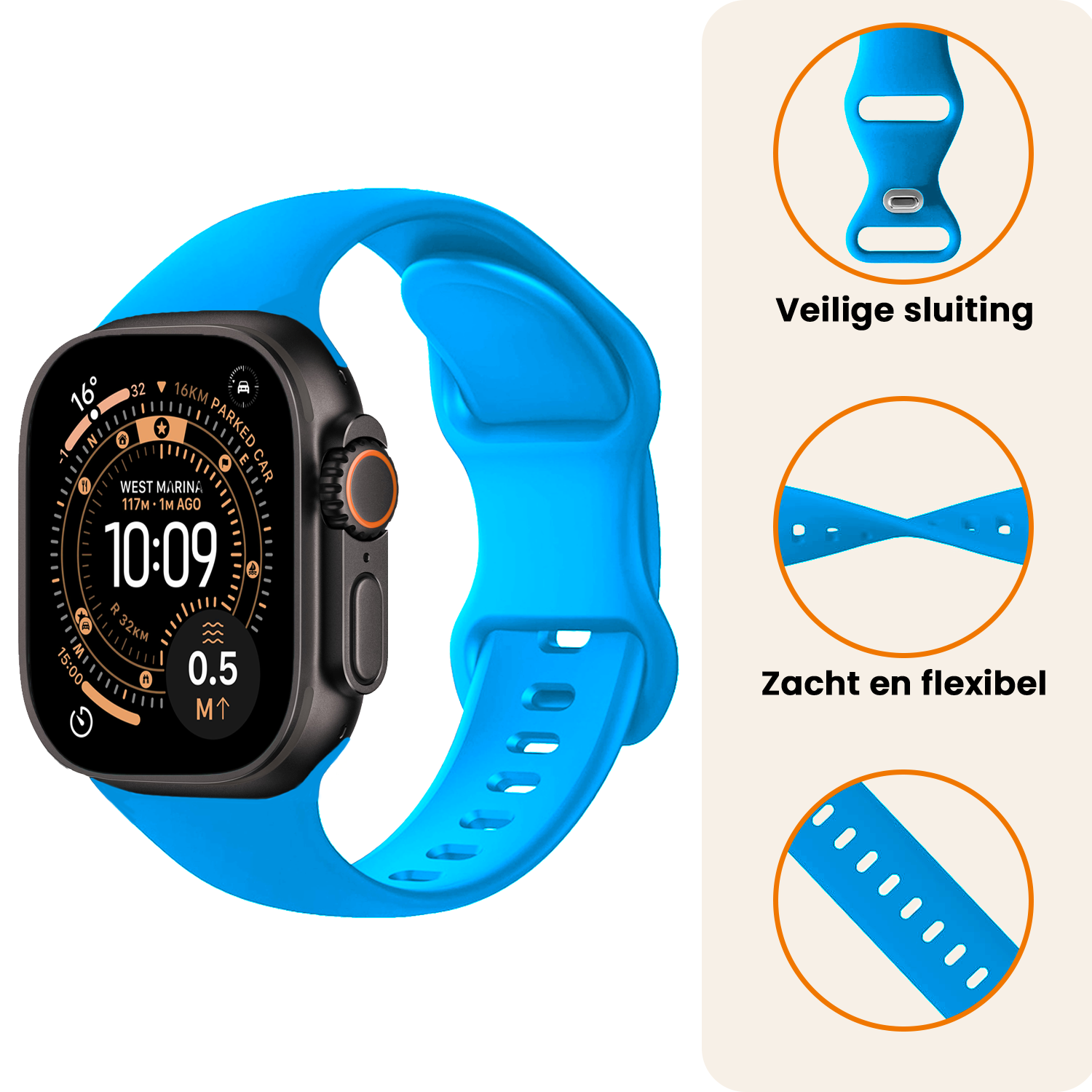 Nomfy Nomfy Apple Watch Bandje Siliconen Verstelbaar (49 mm) - Blauw