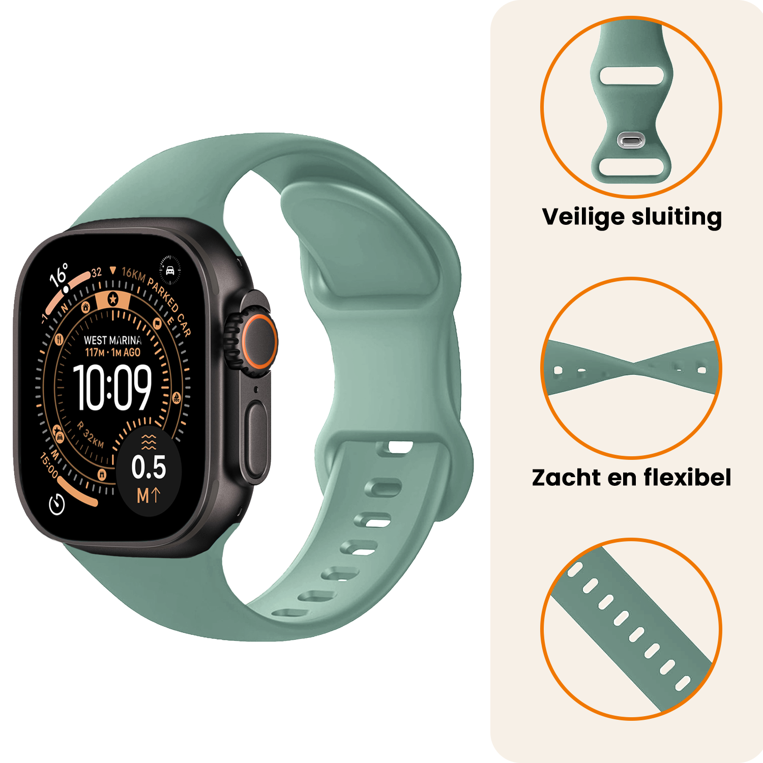 Nomfy Nomfy Apple Watch Bandje Siliconen Verstelbaar (49 mm) - Cactus