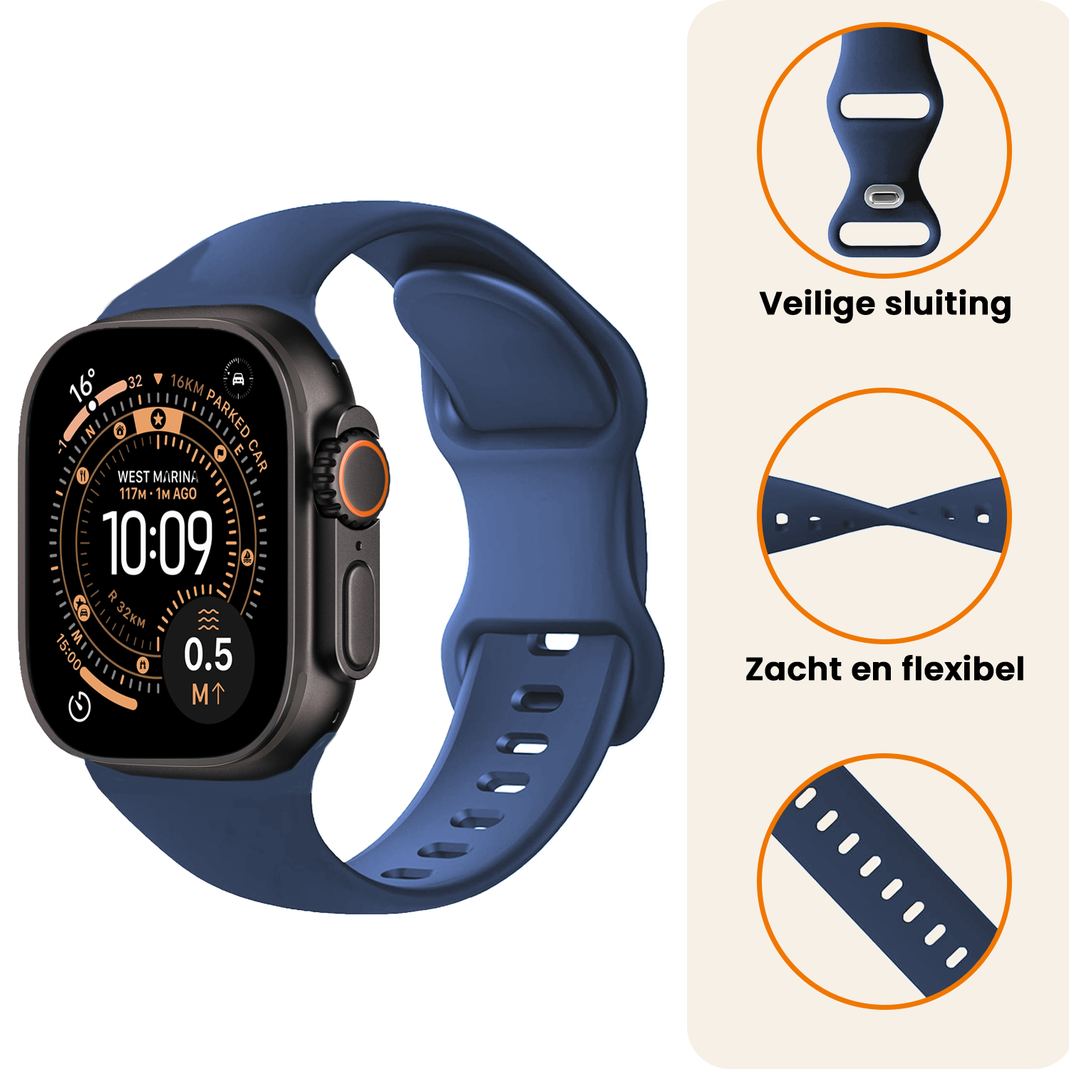 Nomfy Nomfy Apple Watch Bandje Siliconen Verstelbaar (49 mm) - Donkerblauw