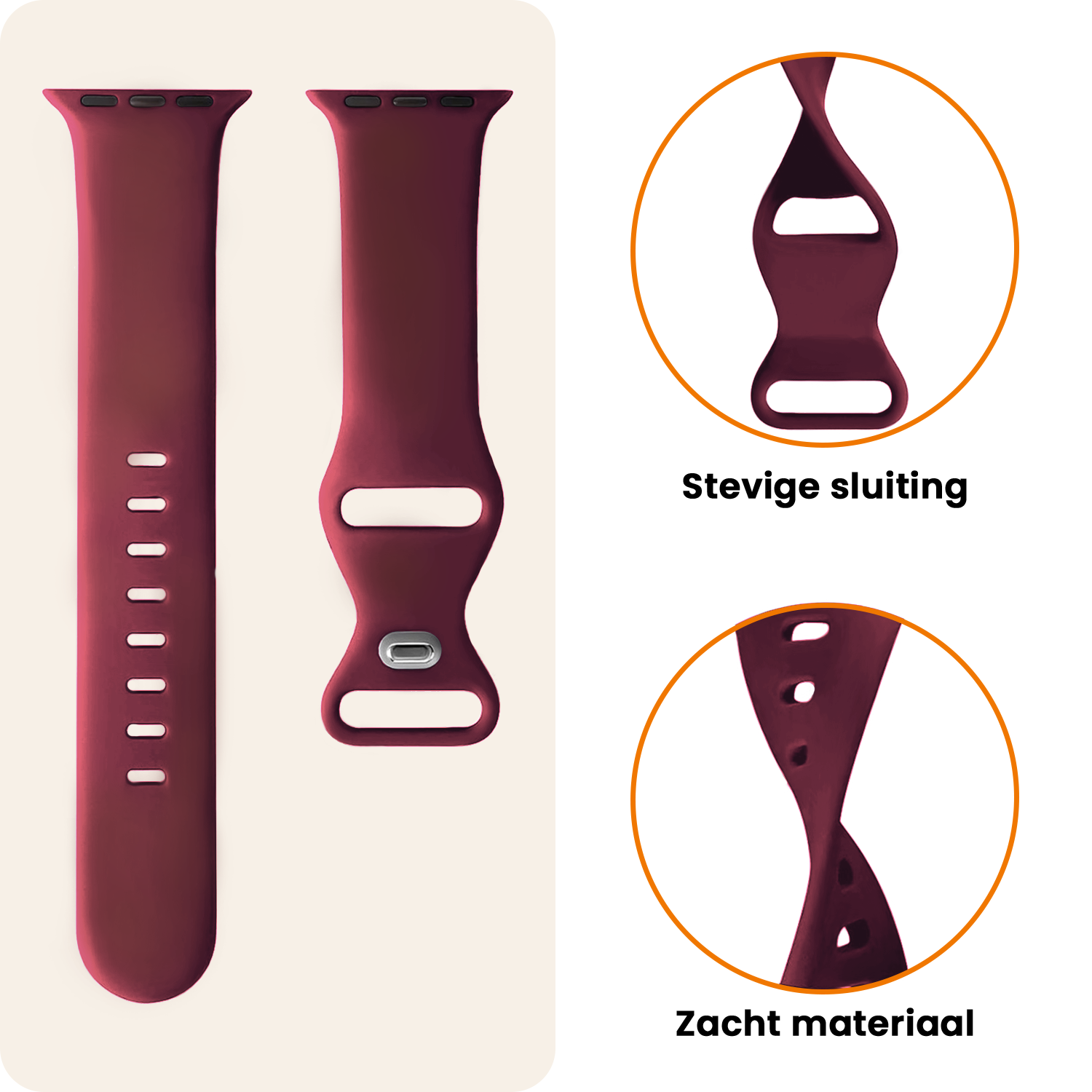 Nomfy Nomfy Apple Watch Bandje Siliconen Verstelbaar (49 mm) - Donker Rood