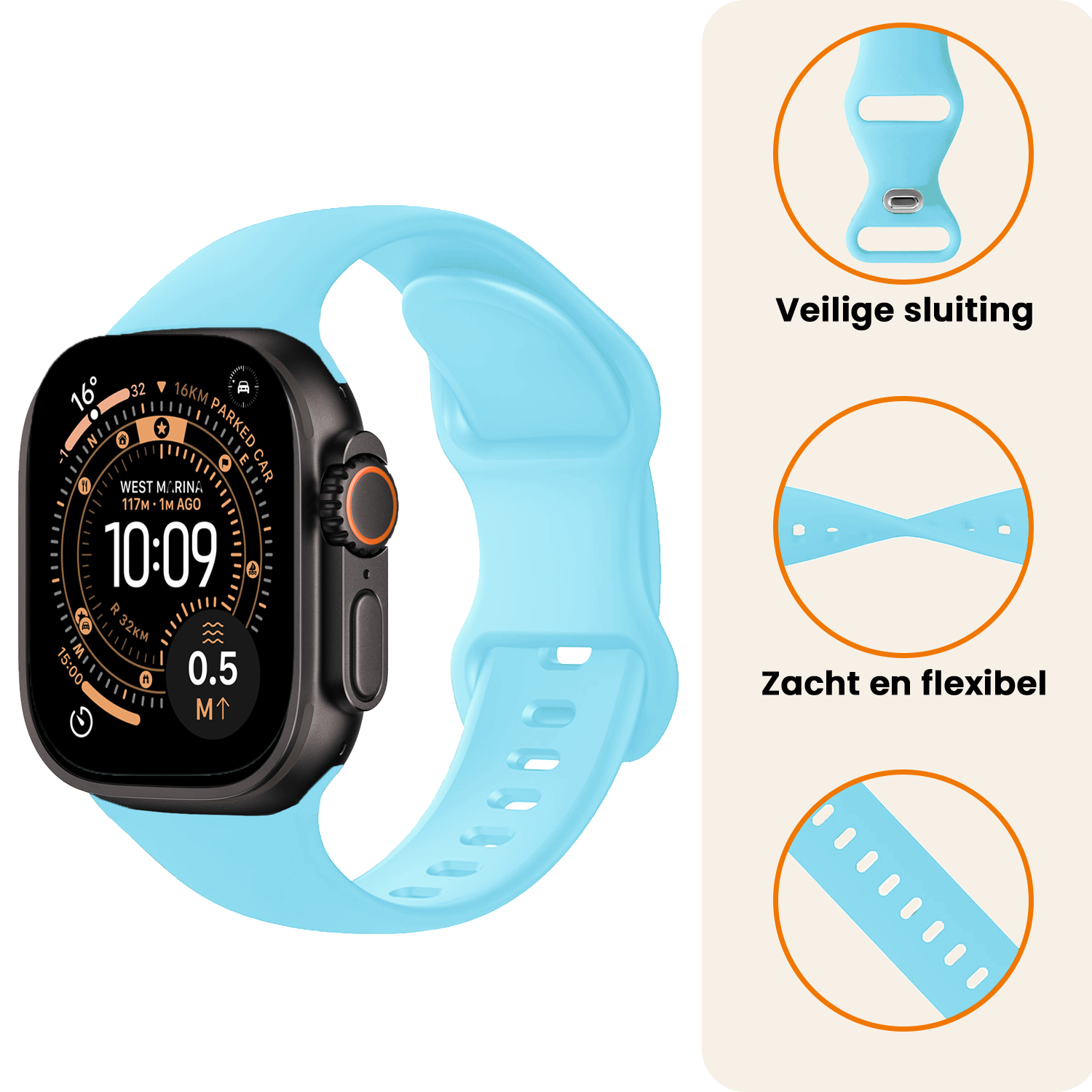 Nomfy Nomfy Apple Watch Bandje Siliconen Verstelbaar (49 mm) - Lichtblauw