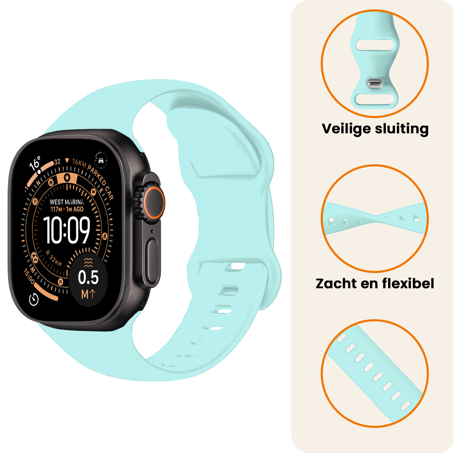 Nomfy Nomfy Apple Watch Bandje Siliconen Verstelbaar (49 mm) - Mint