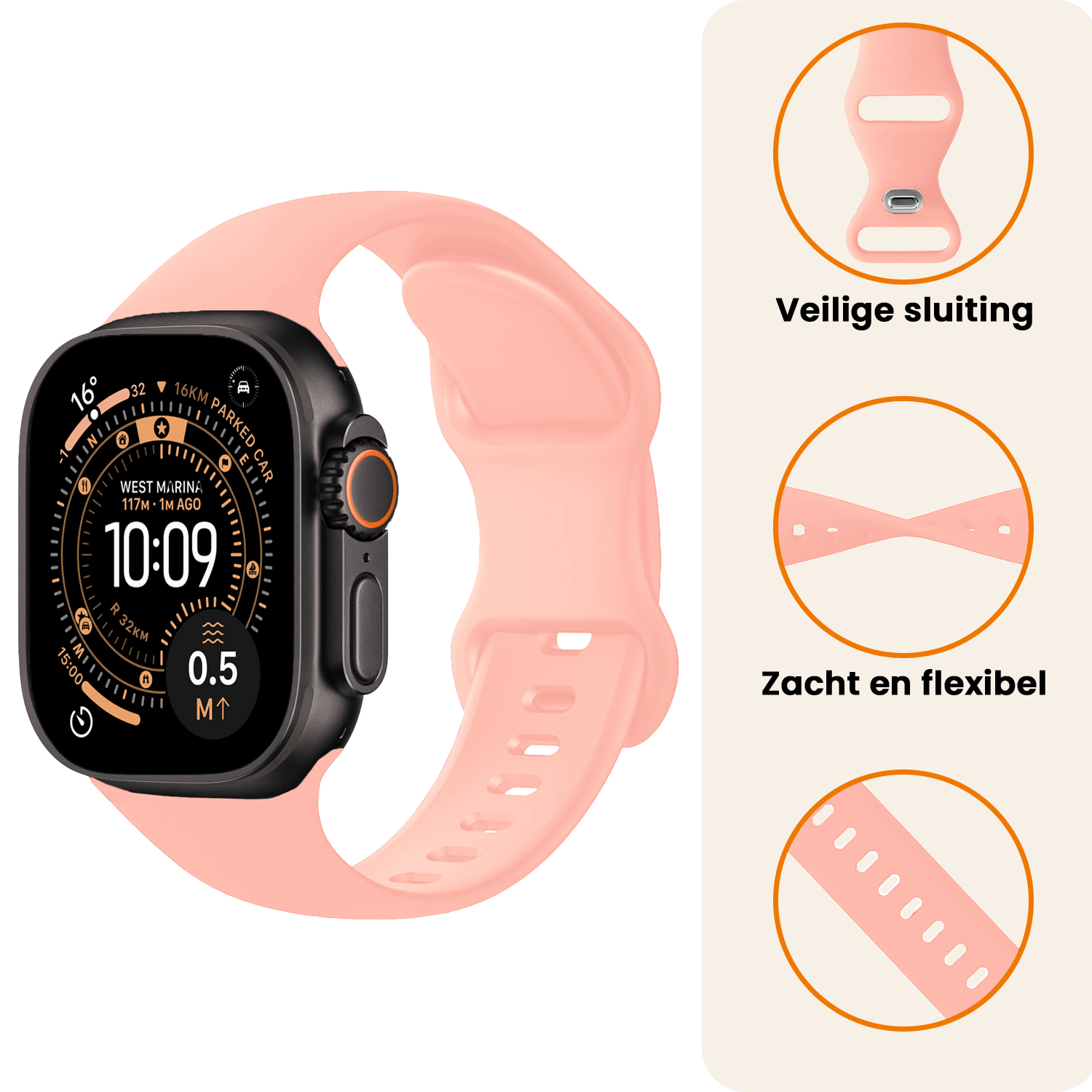 Nomfy Nomfy Apple Watch Bandje Siliconen Verstelbaar (49 mm) - Oud Roze