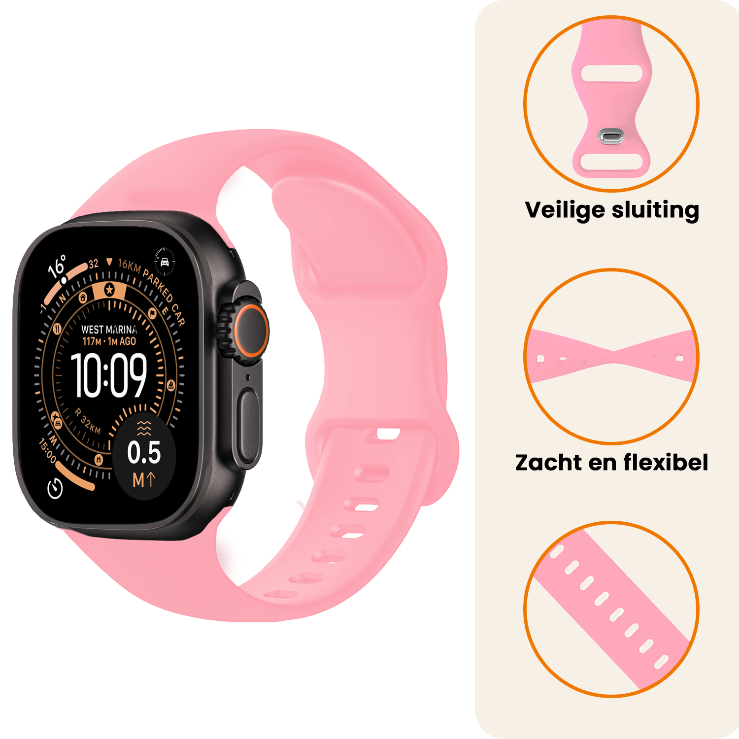 Nomfy Nomfy Apple Watch Bandje Siliconen Verstelbaar (49 mm) - Roze