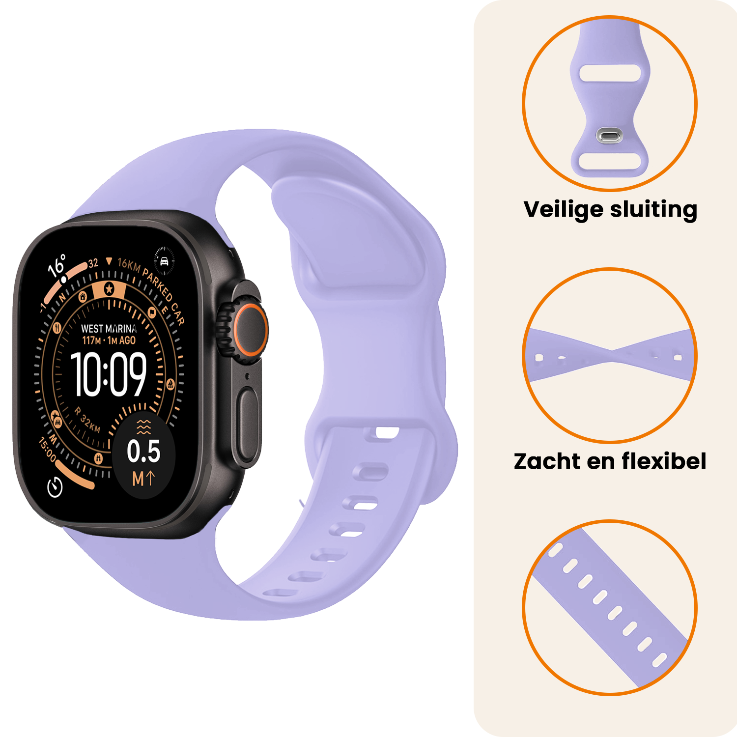 Nomfy Nomfy Apple Watch Bandje Siliconen Verstelbaar (49 mm) - Violet