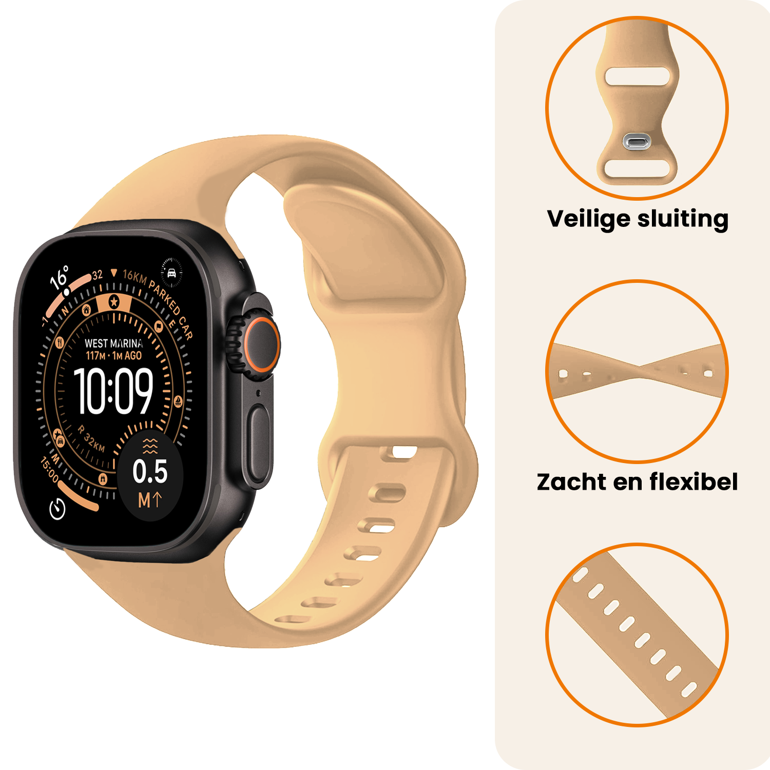 Nomfy Nomfy Apple Watch Bandje Siliconen Verstelbaar (49 mm) - Walnoot