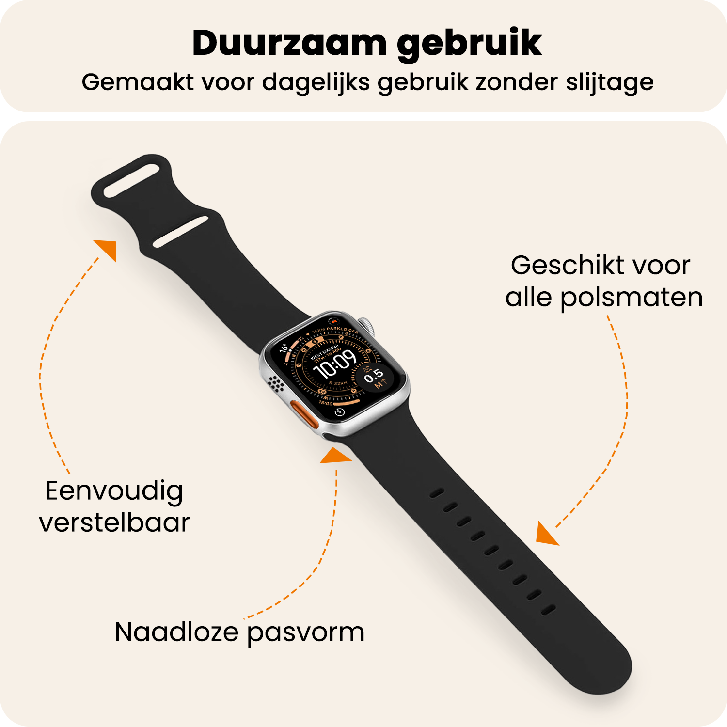 Nomfy Nomfy Apple Watch Bandje Siliconen Verstelbaar (49 mm) - Zwart