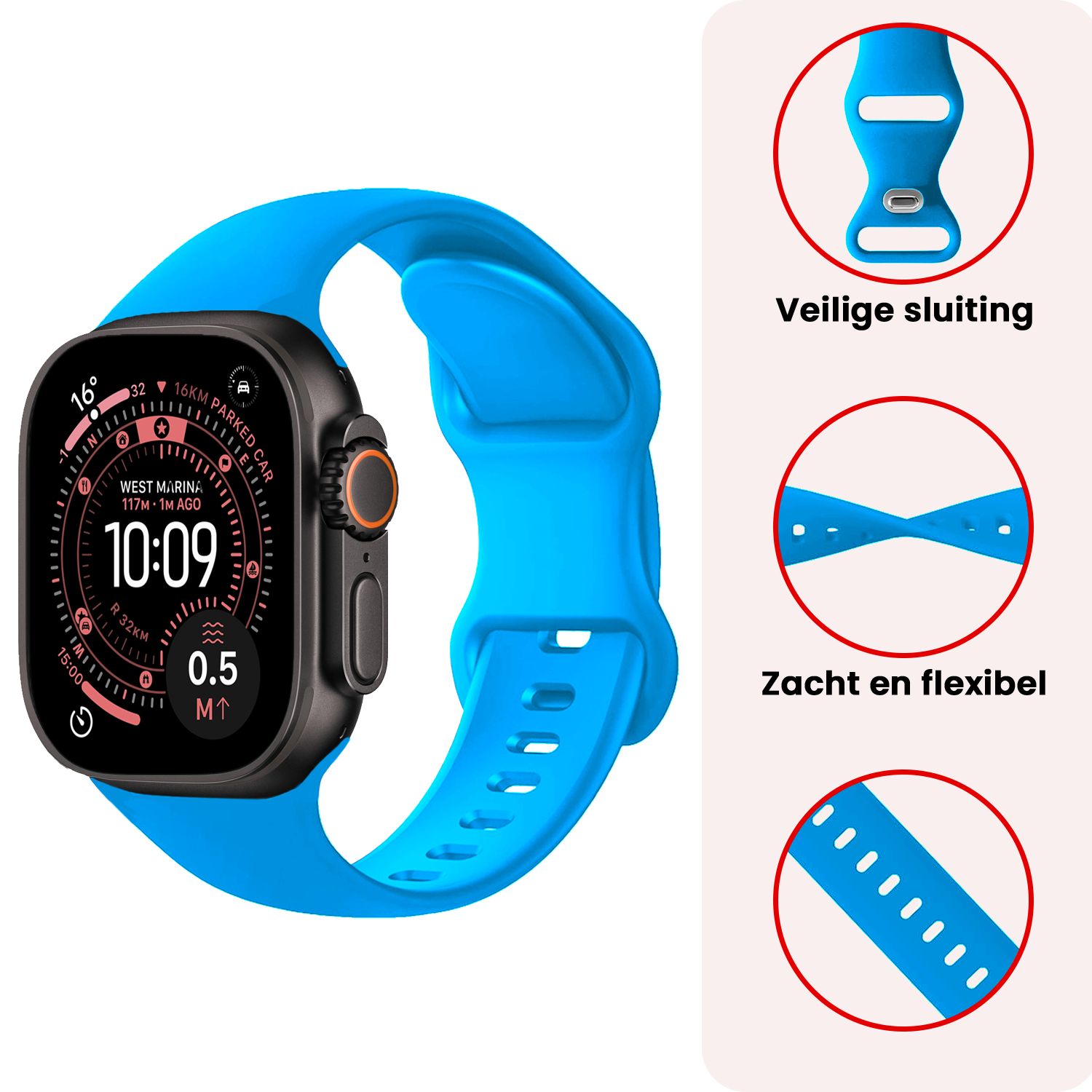 NoXx NoXx Apple Watch Bandje Siliconen Verstelbaar (49 mm) - Blauw
