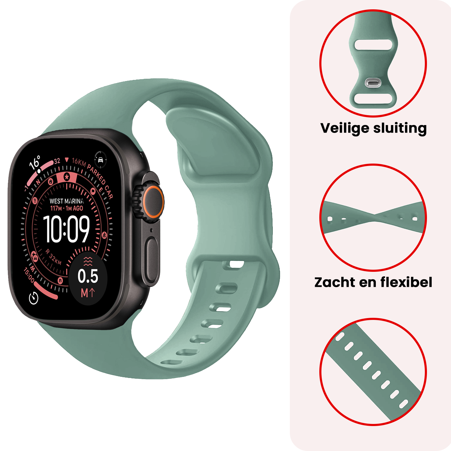 NoXx NoXx Apple Watch Bandje Siliconen Verstelbaar (49 mm) - Cactus
