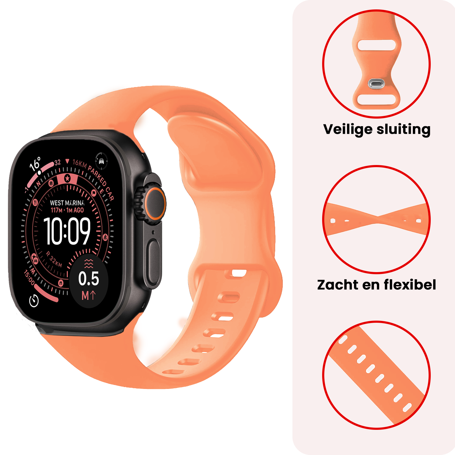 NoXx NoXx Apple Watch Bandje Siliconen Verstelbaar (49 mm) - Calendula