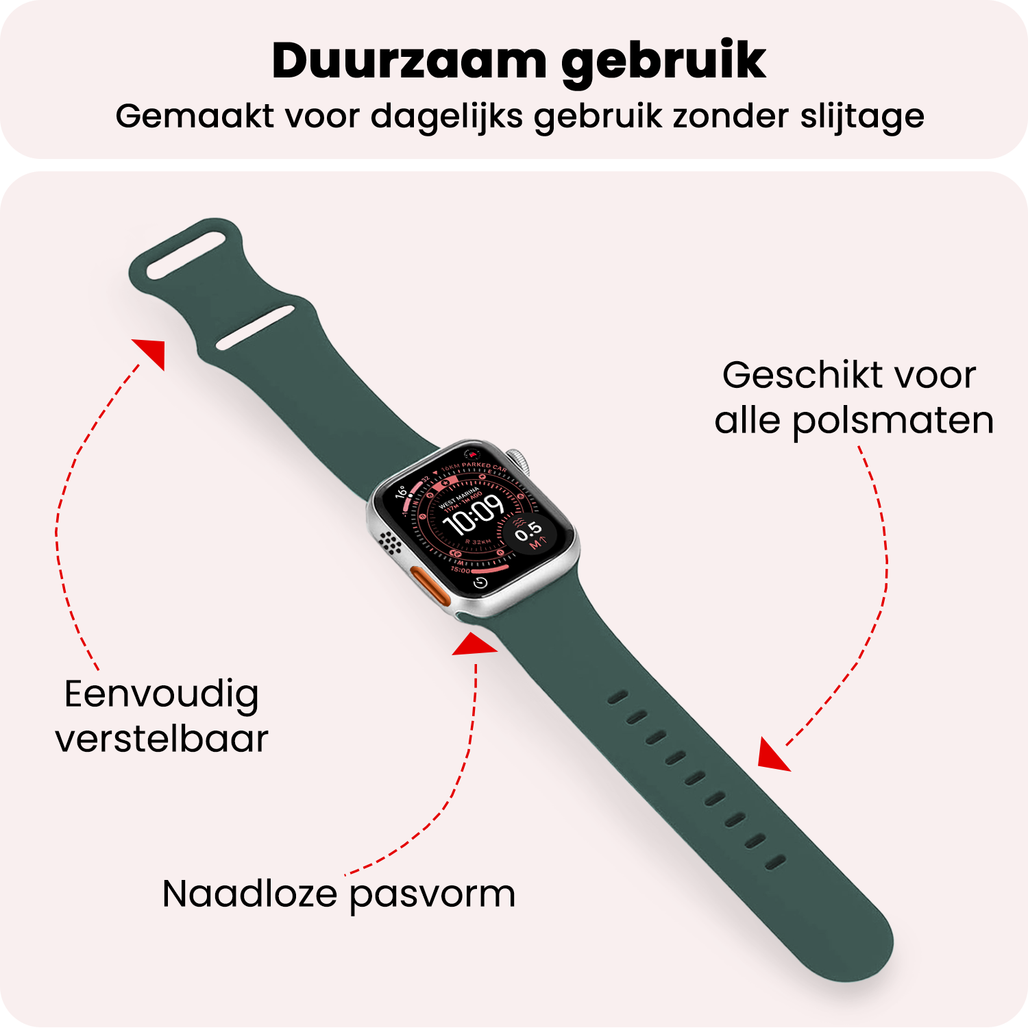 NoXx NoXx Apple Watch Bandje Siliconen Verstelbaar (49 mm) - Donkergroen