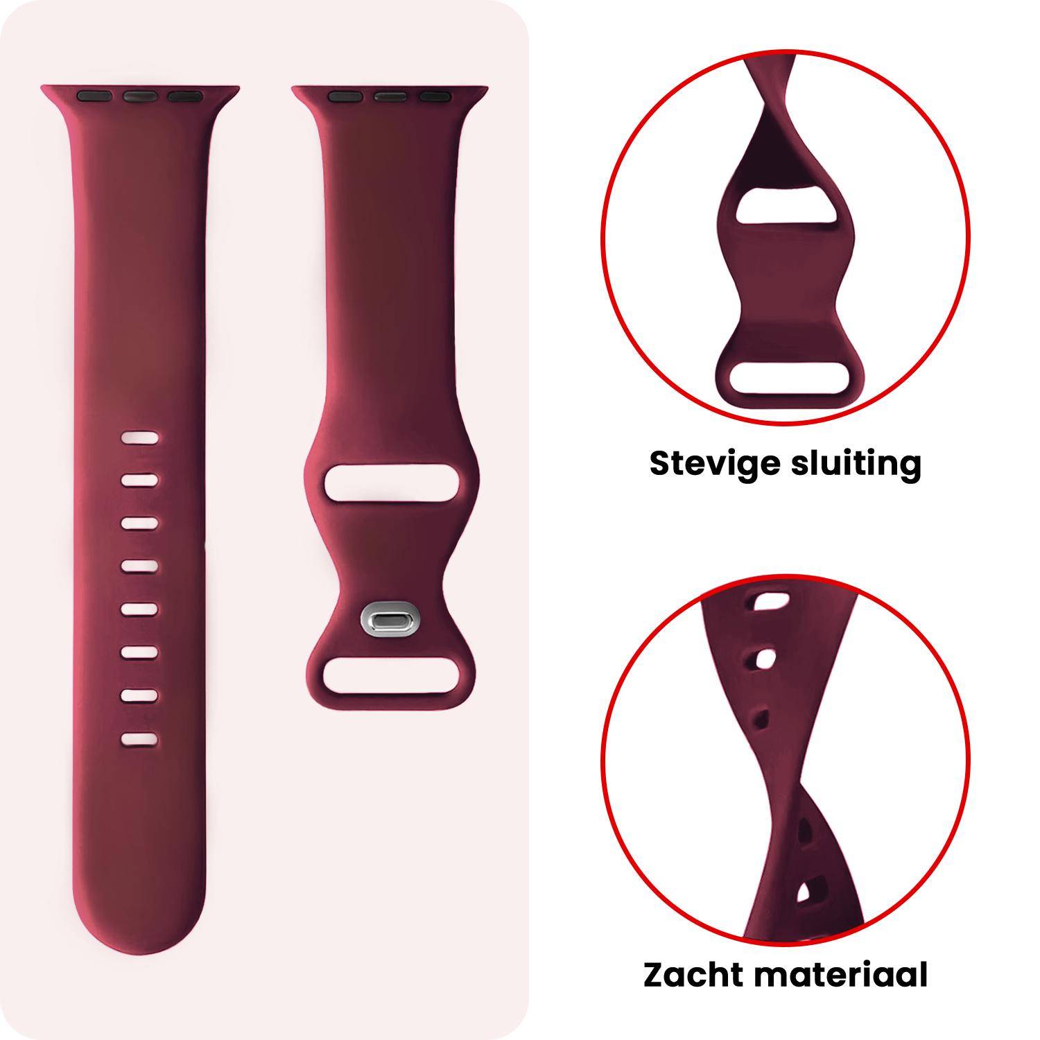 NoXx NoXx Apple Watch Bandje Siliconen Verstelbaar (49 mm) - Donker Rood