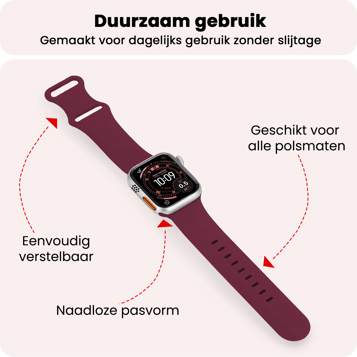 NoXx NoXx Apple Watch Bandje Siliconen Verstelbaar (49 mm) - Donker Rood