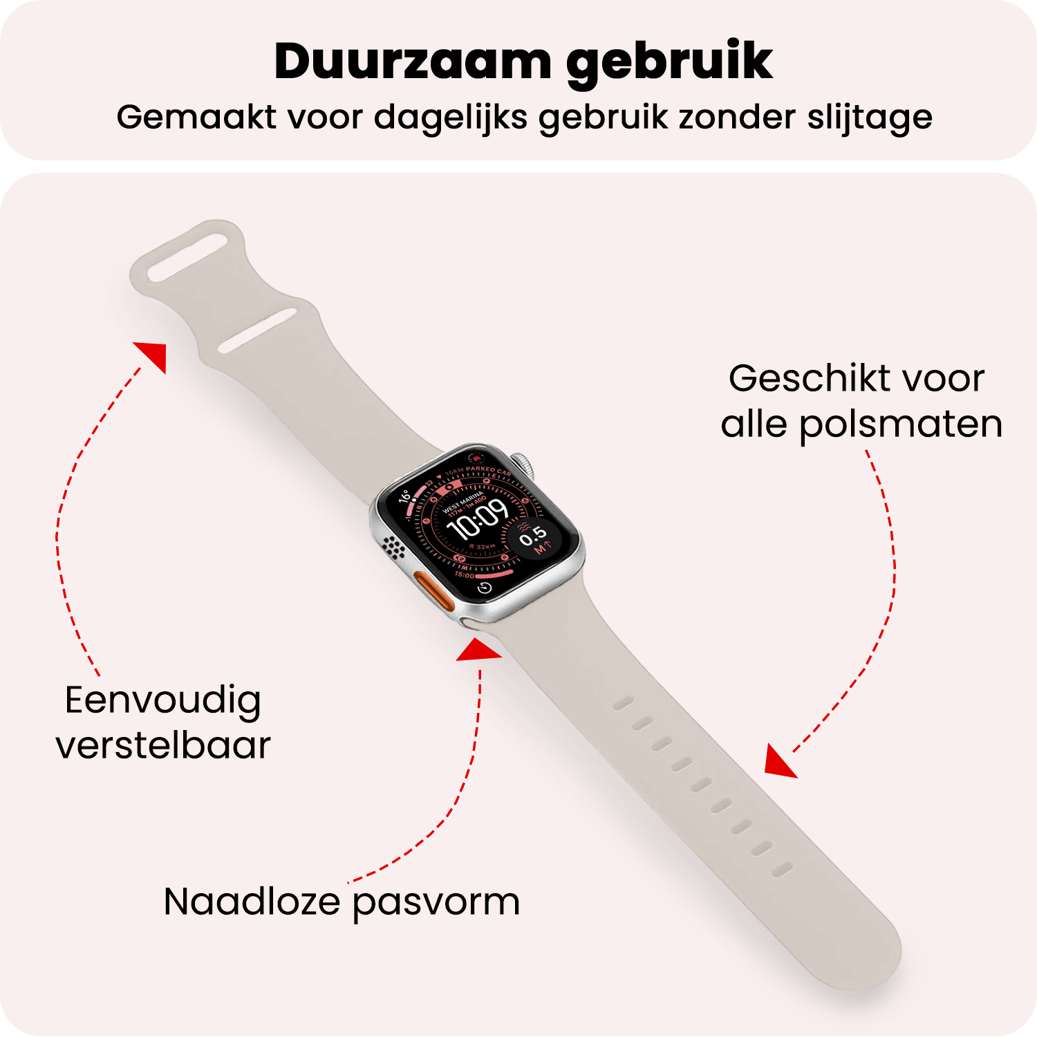 NoXx NoXx Apple Watch Bandje Siliconen Verstelbaar (49 mm) - Ivoor