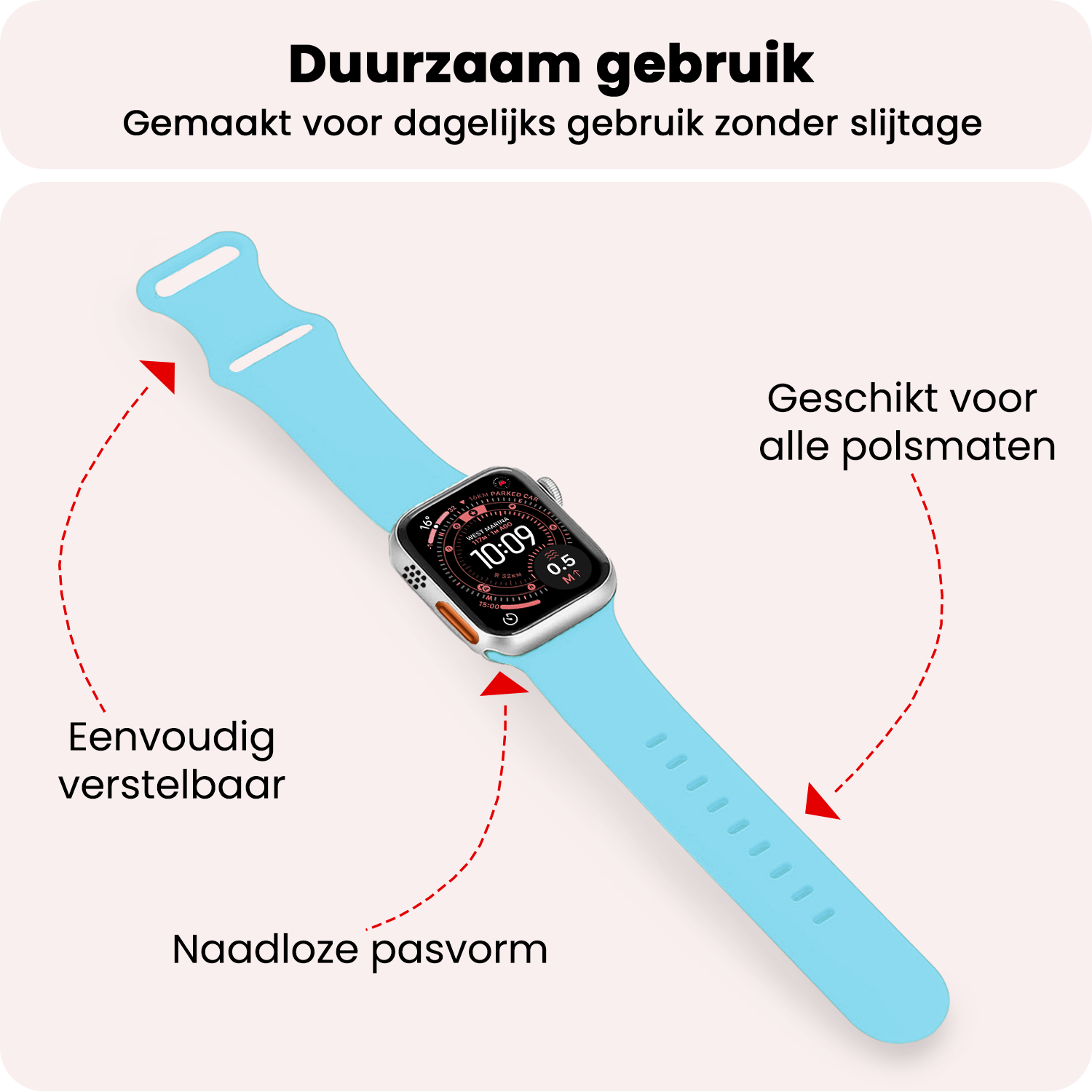 NoXx NoXx Apple Watch Bandje Siliconen Verstelbaar (49 mm) - Lichtblauw