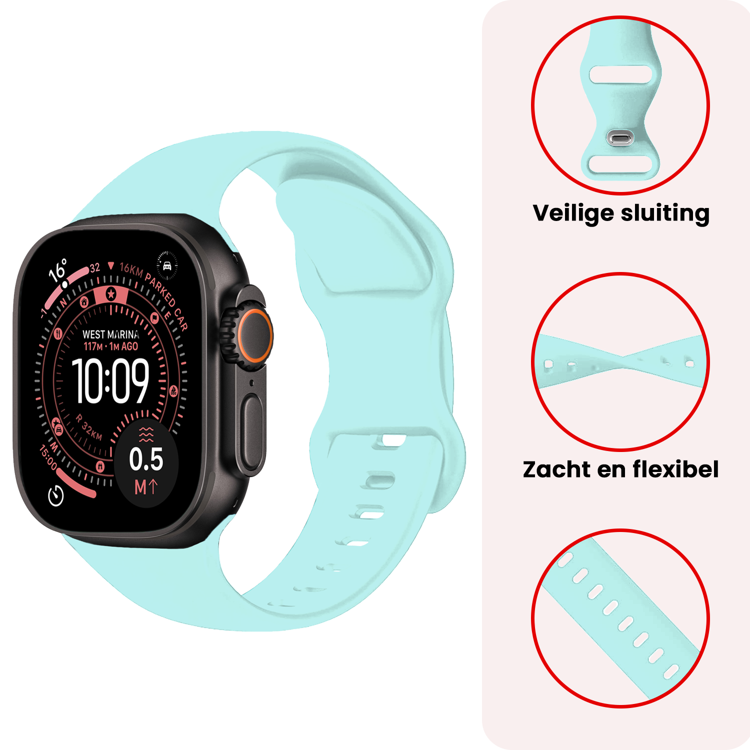 NoXx NoXx Apple Watch Bandje Siliconen Verstelbaar (49 mm) - Mint