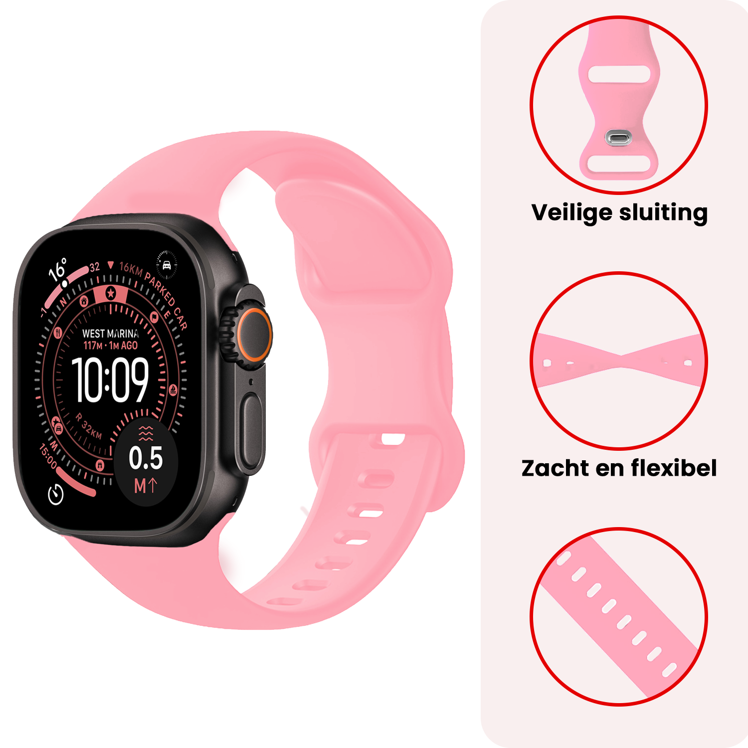 NoXx NoXx Apple Watch Bandje Siliconen Verstelbaar (49 mm) - Roze