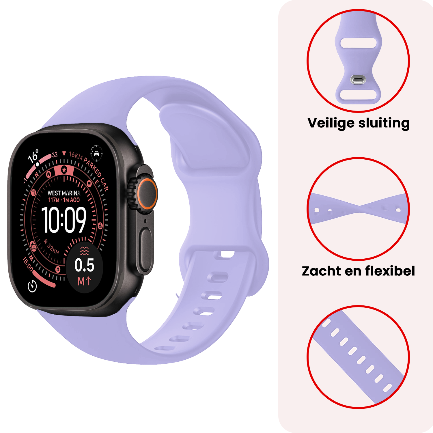 NoXx NoXx Apple Watch Bandje Siliconen Verstelbaar (49 mm) - Violet