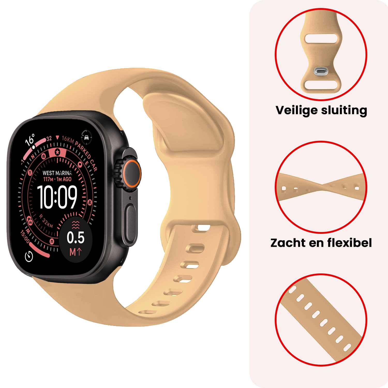 NoXx NoXx Apple Watch Bandje Siliconen Verstelbaar (49 mm) - Walnoot