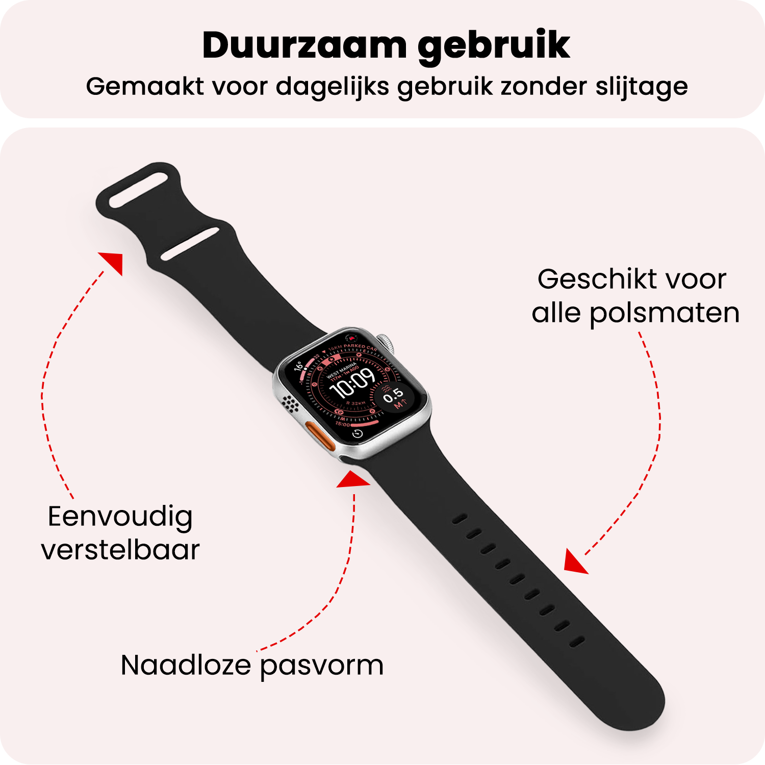 NoXx NoXx Apple Watch Bandje Siliconen Verstelbaar (49 mm) - Zwart