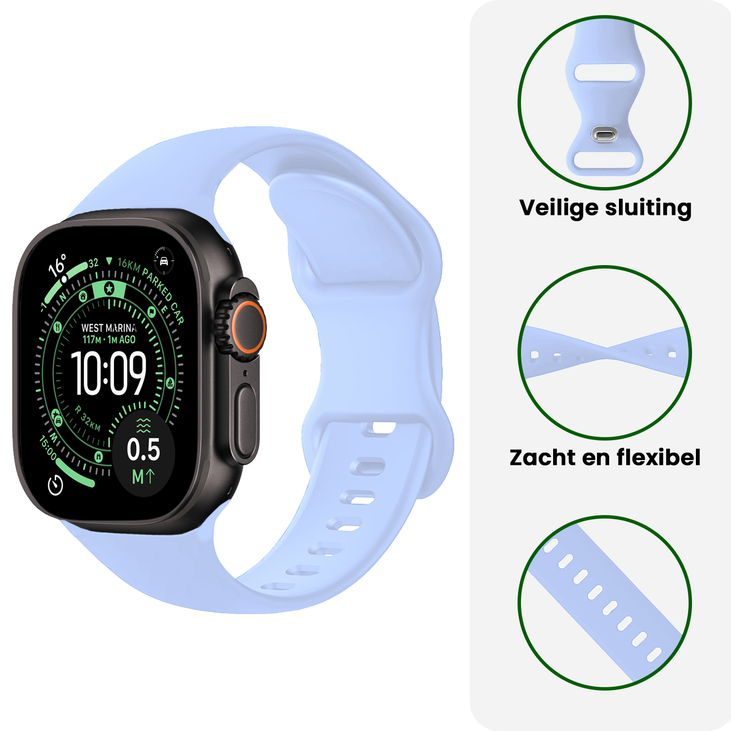 BASEY. BASEY. Apple Watch Bandje Siliconen Verstelbaar (49 mm) - Baby Blauw