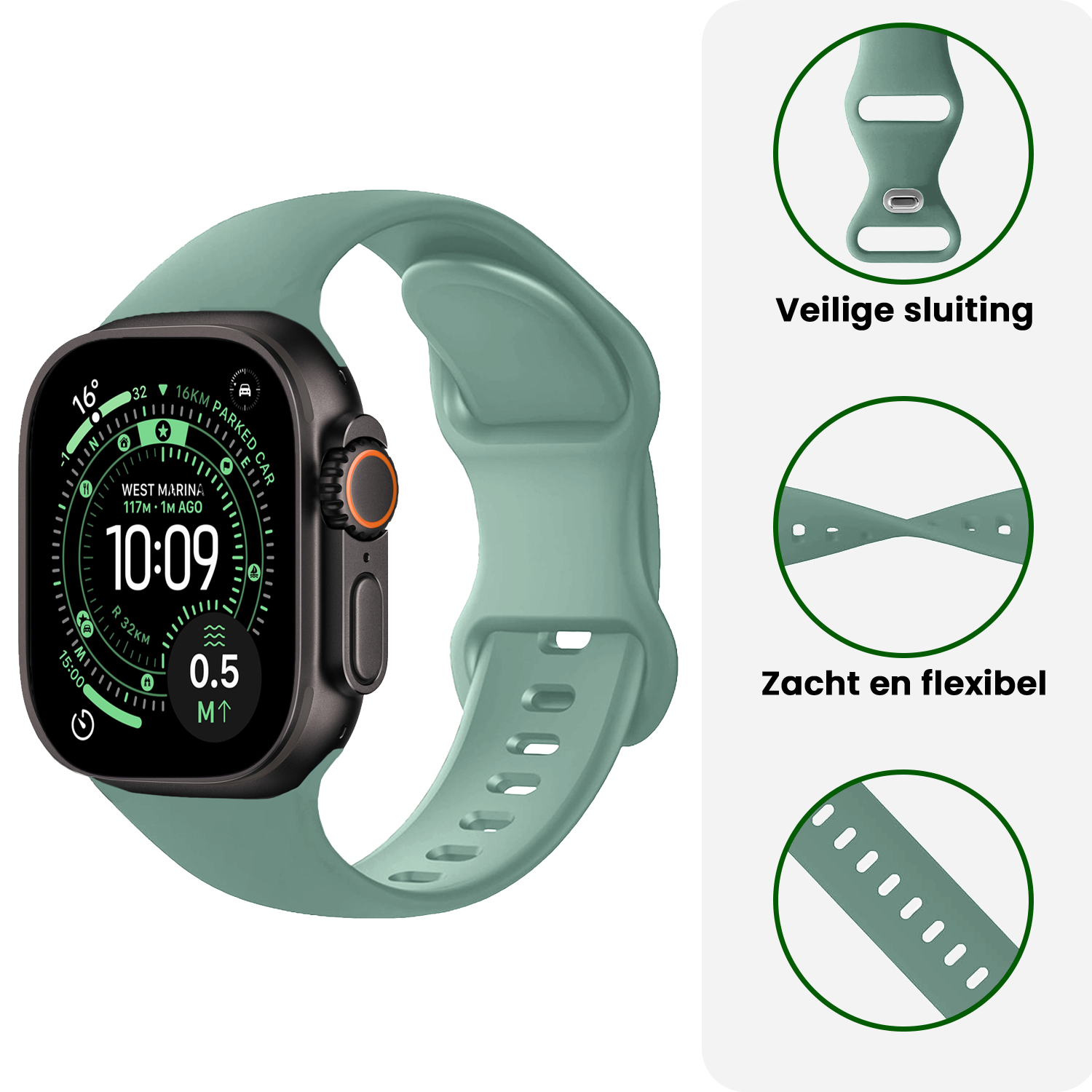 BASEY. BASEY. Apple Watch Bandje Siliconen Verstelbaar (49 mm) - Cactus