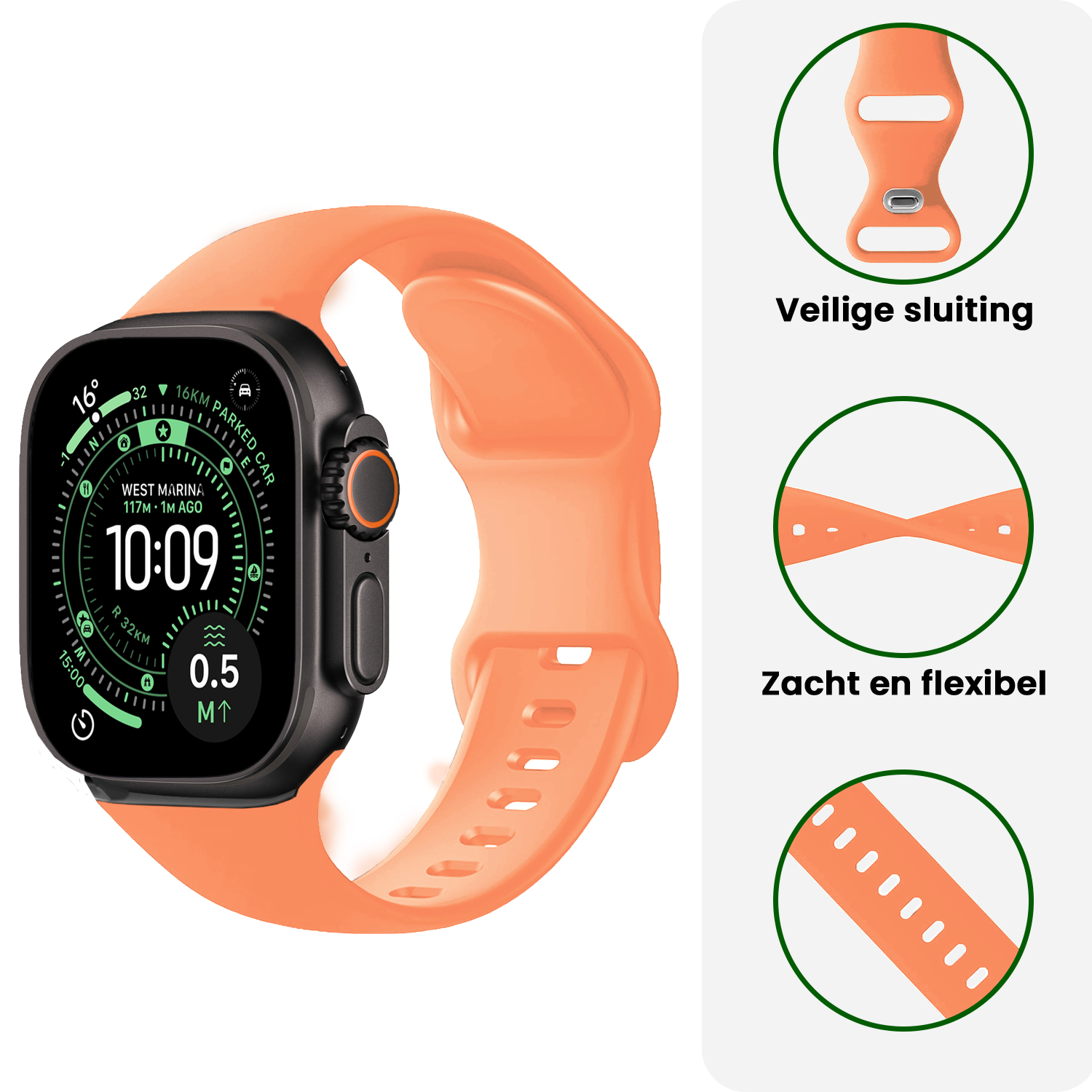 BASEY. BASEY. Apple Watch Bandje Siliconen Verstelbaar (49 mm) - Calendula