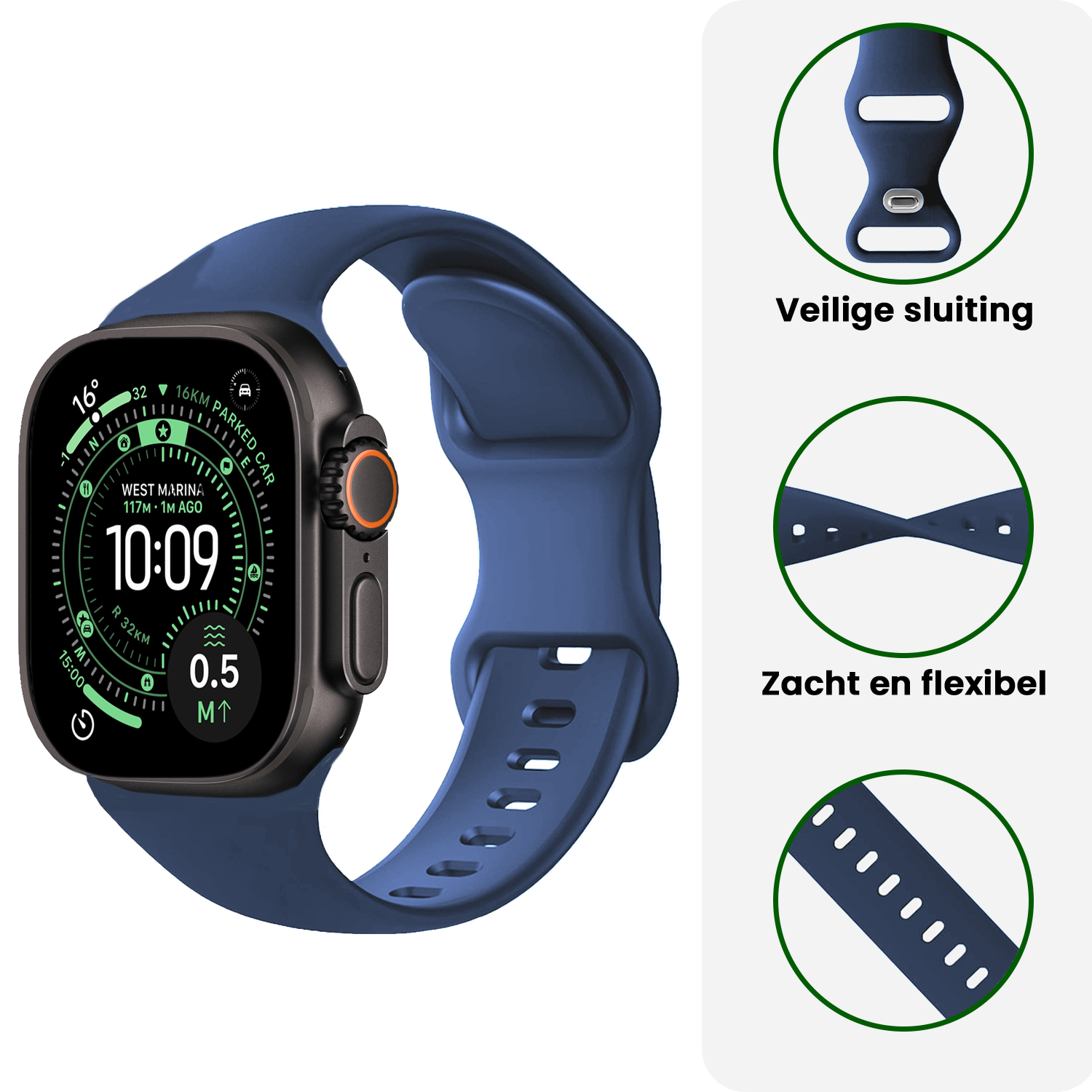 BASEY. BASEY. Apple Watch Bandje Siliconen Verstelbaar (49 mm) - Donkerblauw