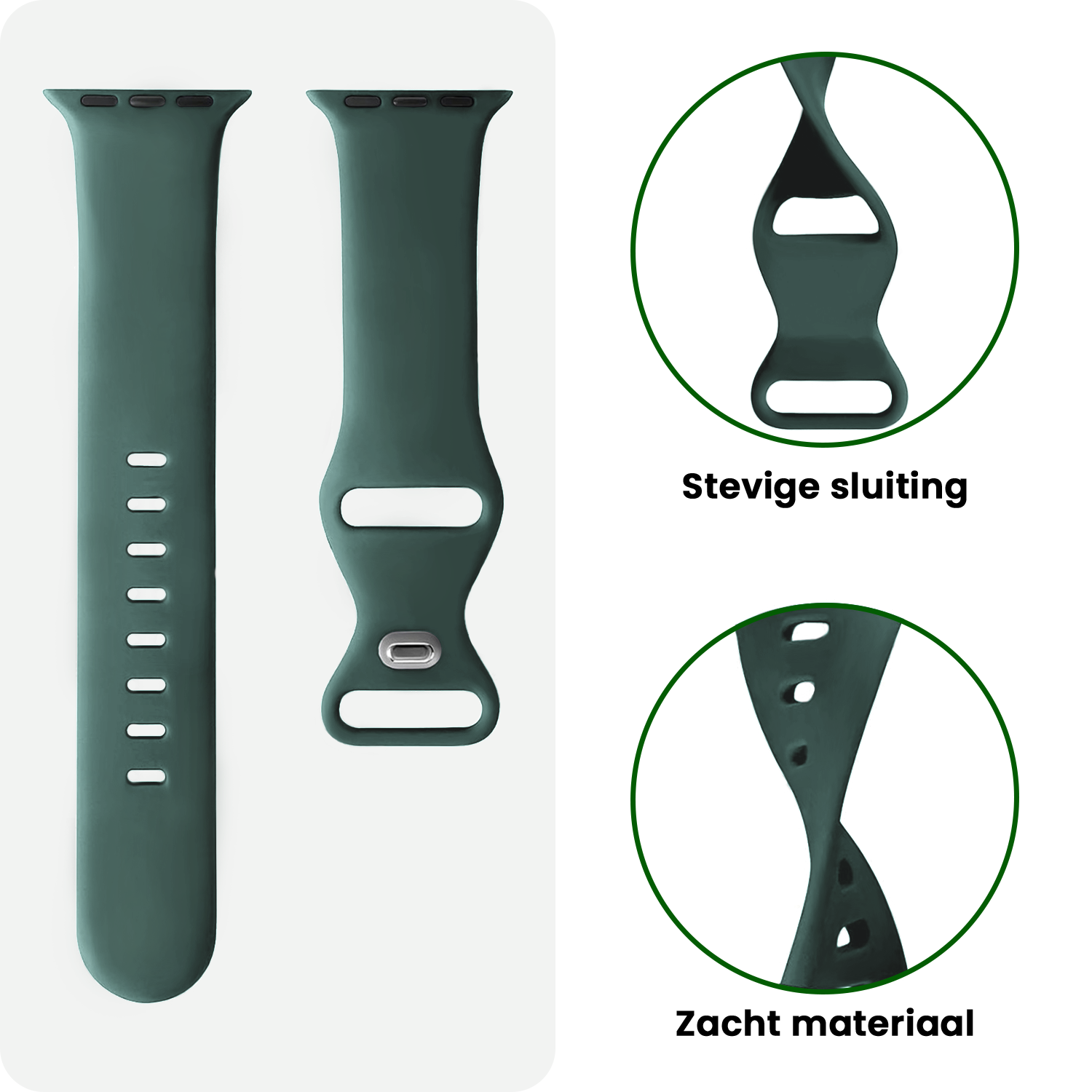 BASEY. BASEY. Apple Watch Bandje Siliconen Verstelbaar (49 mm) - Donkergroen