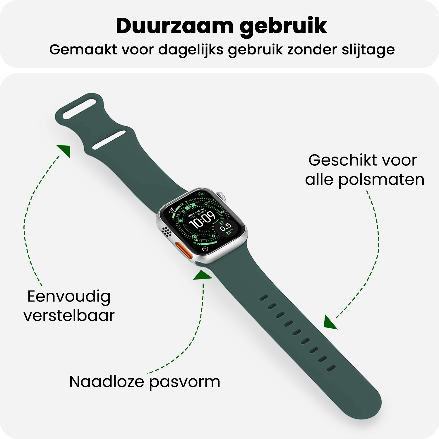 BASEY. BASEY. Apple Watch Bandje Siliconen Verstelbaar (49 mm) - Donkergroen